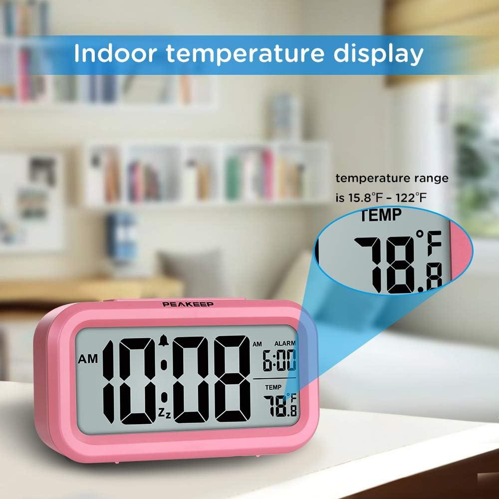 Reloj Despertador Digital Peakeep Rosa con Luz Nocturna y Temperatura