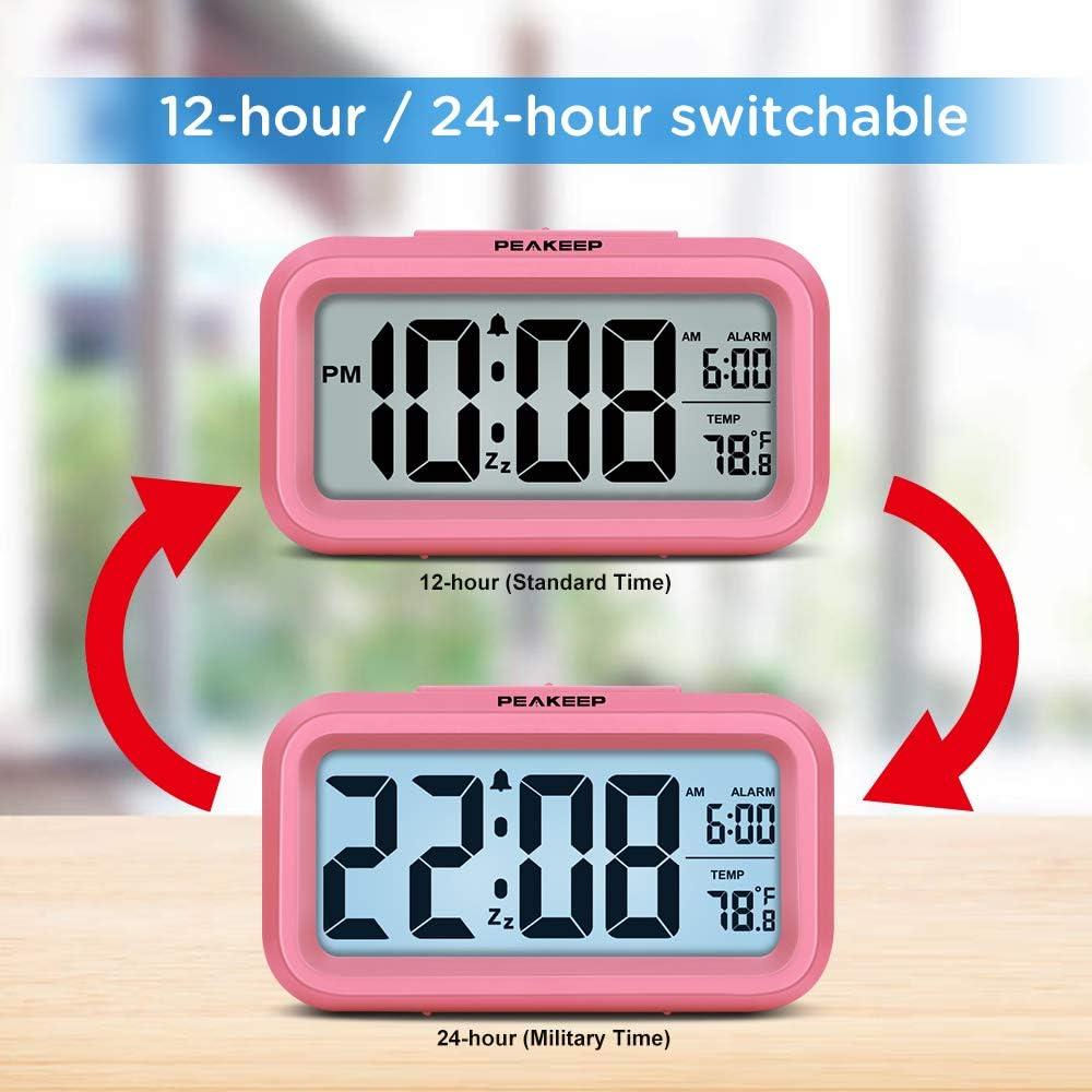 Reloj Despertador Digital Peakeep Rosa con Luz Nocturna y Temperatura