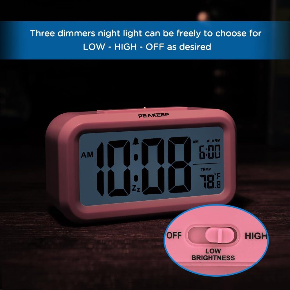 Reloj Despertador Digital Peakeep Rosa con Luz Nocturna y Temperatura