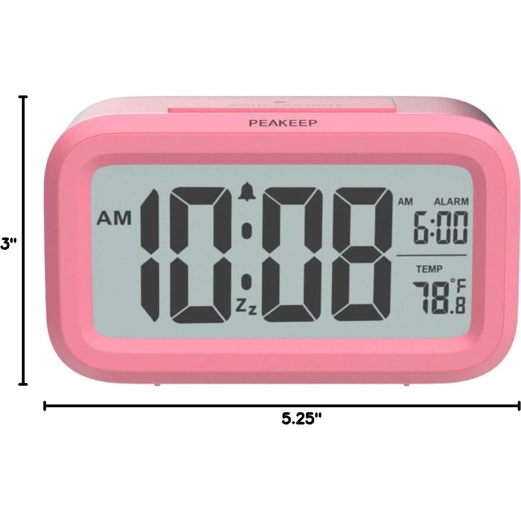 Reloj Despertador Digital Peakeep Rosa con Luz Nocturna y Temperatura