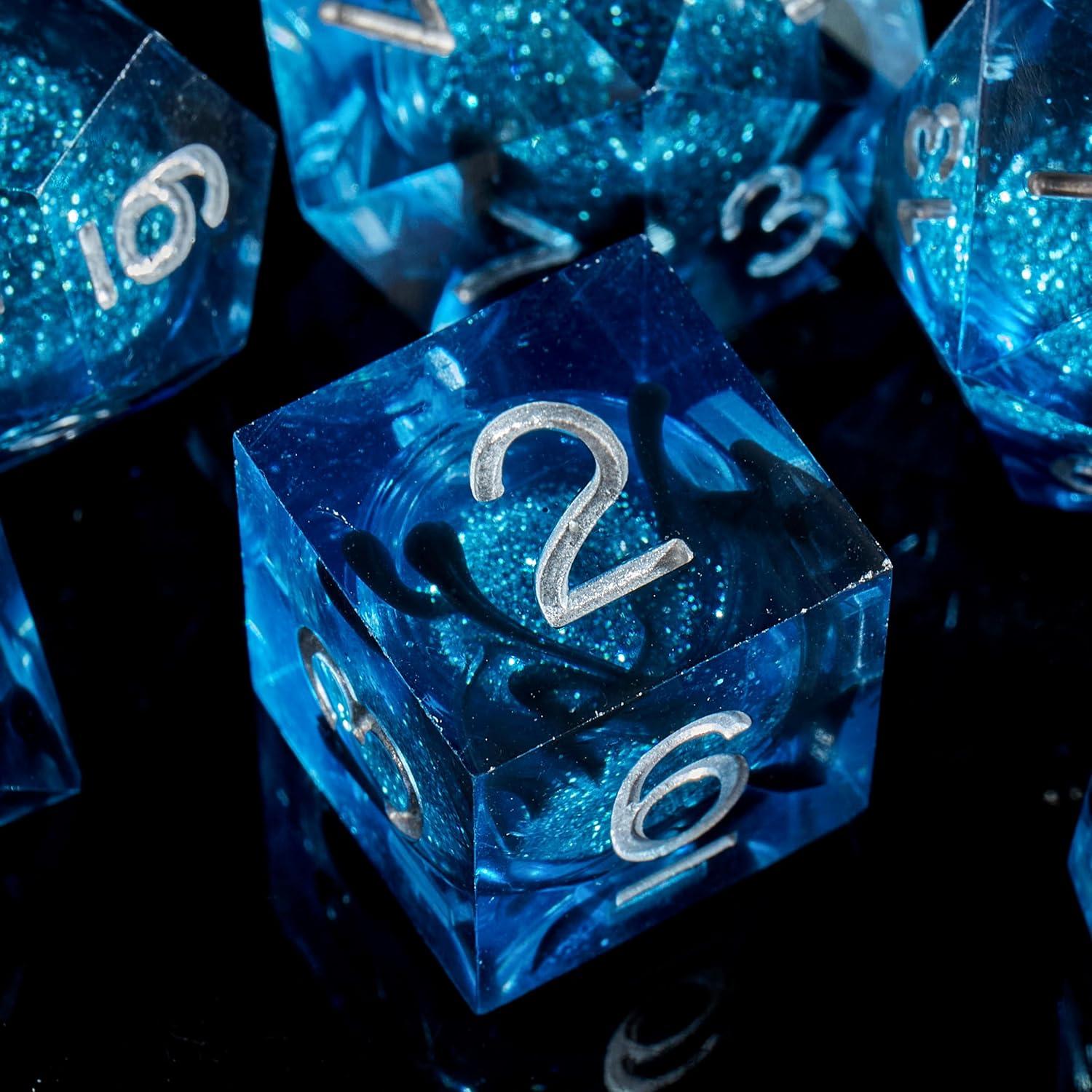 Juego de Dados Poliedricos Fugacity DND 7 Piezas Resina Azul