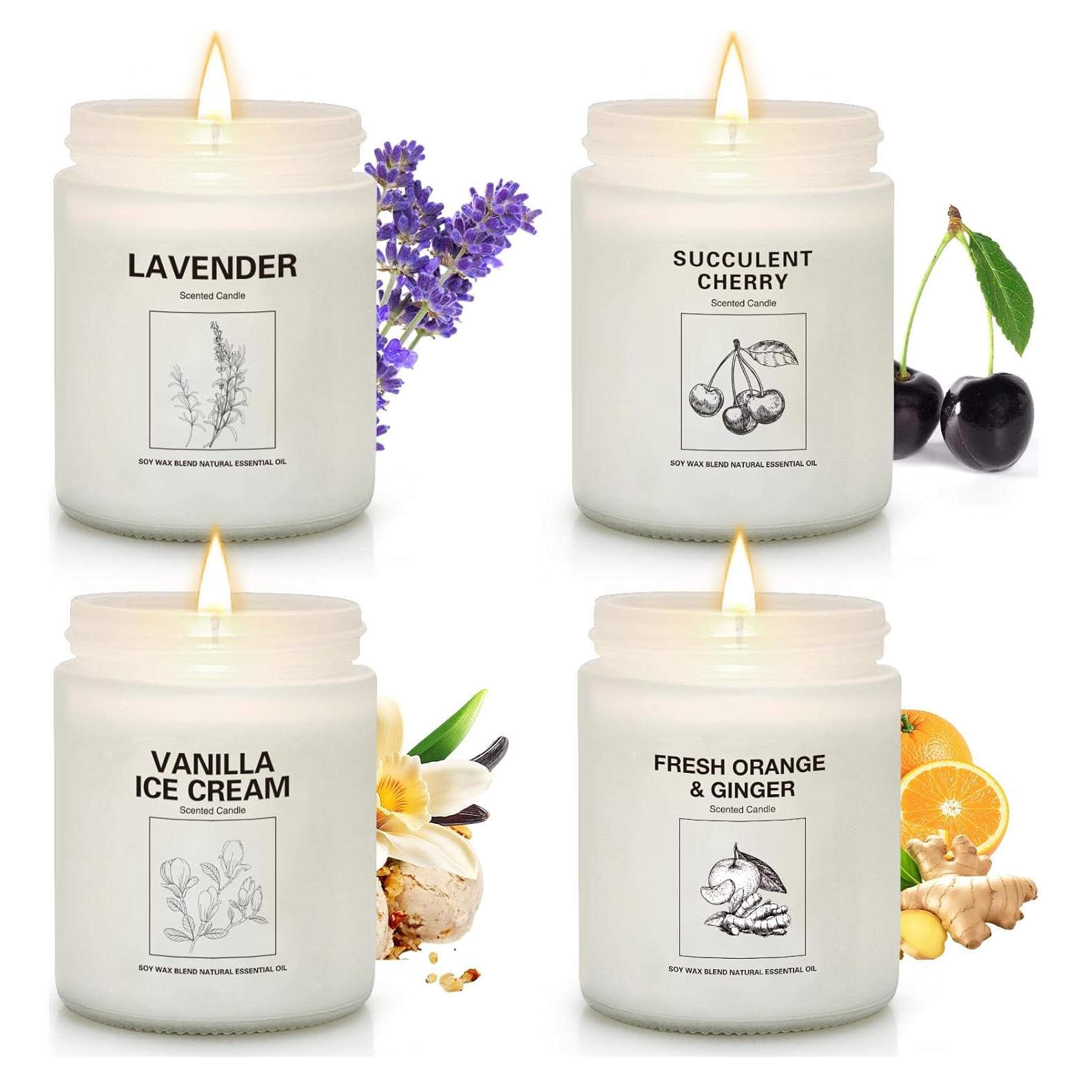 Juego de Velas Aromáticas de Cera de Soja 4 Pack Lavanda Naranja Jengibre