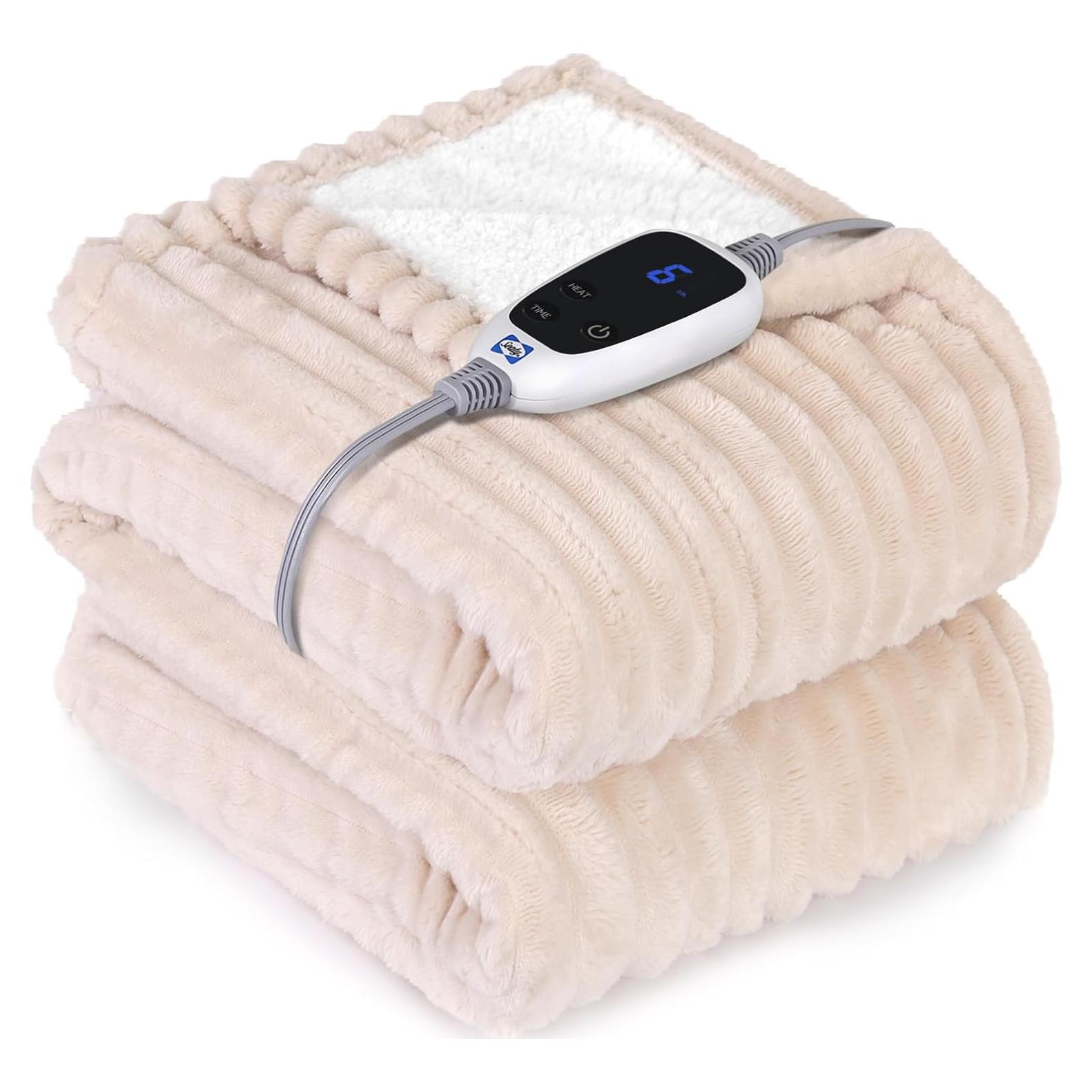 Manta Eléctrica Sealy Beige 50x60" Franela Sherpa 6 Calor