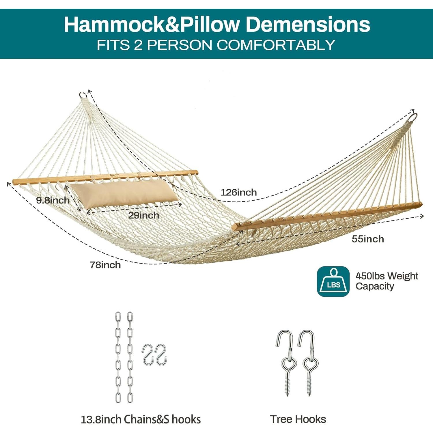 Hamaca Doble JoyView - Algodón Tejido a Mano con Almohada