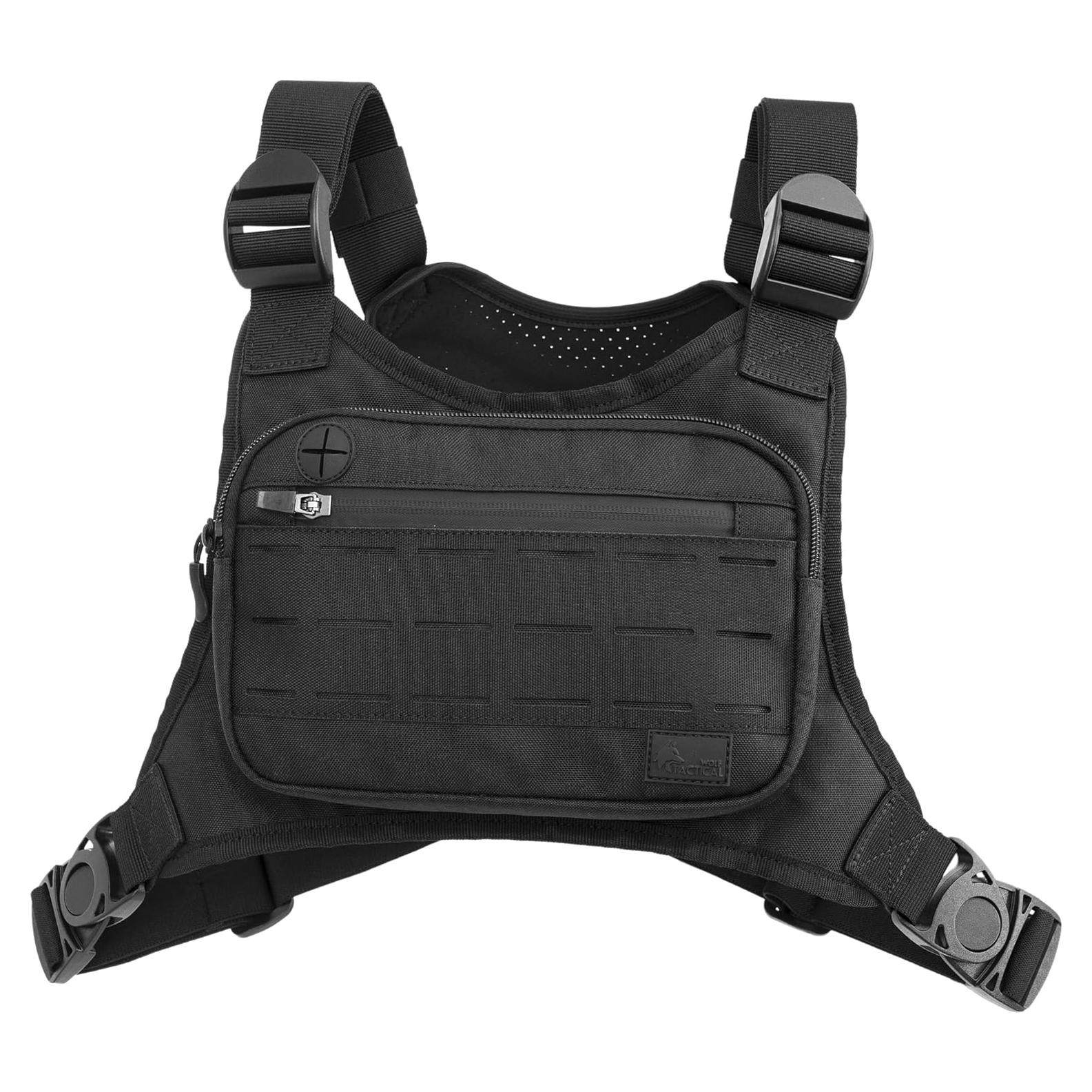 Mochila Pecho Táctica WOLF 600D Negra con Webbing Molle
