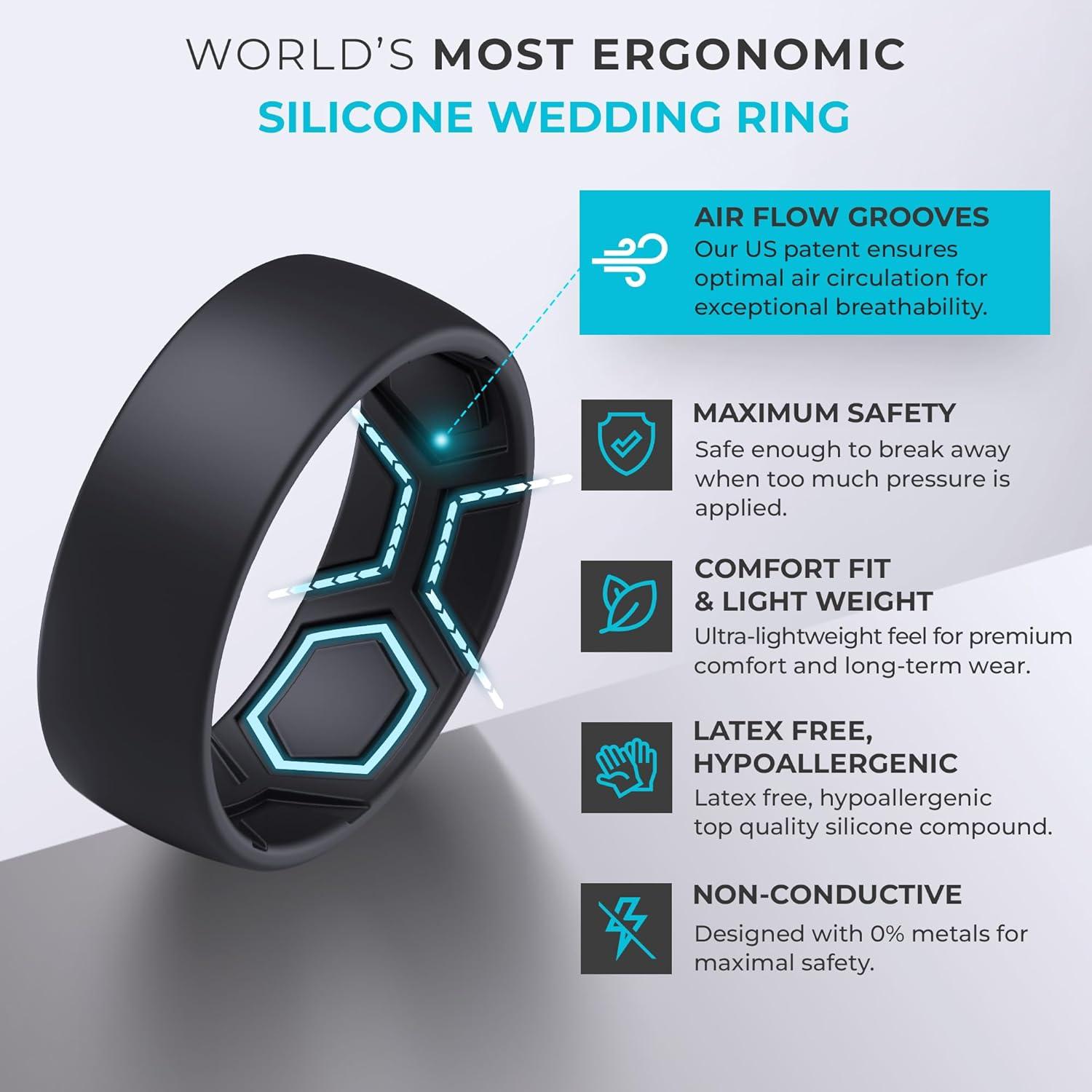 Anillos de Silicona ThunderFit para Hombre 8mm Ancho 2.2mm Grosor