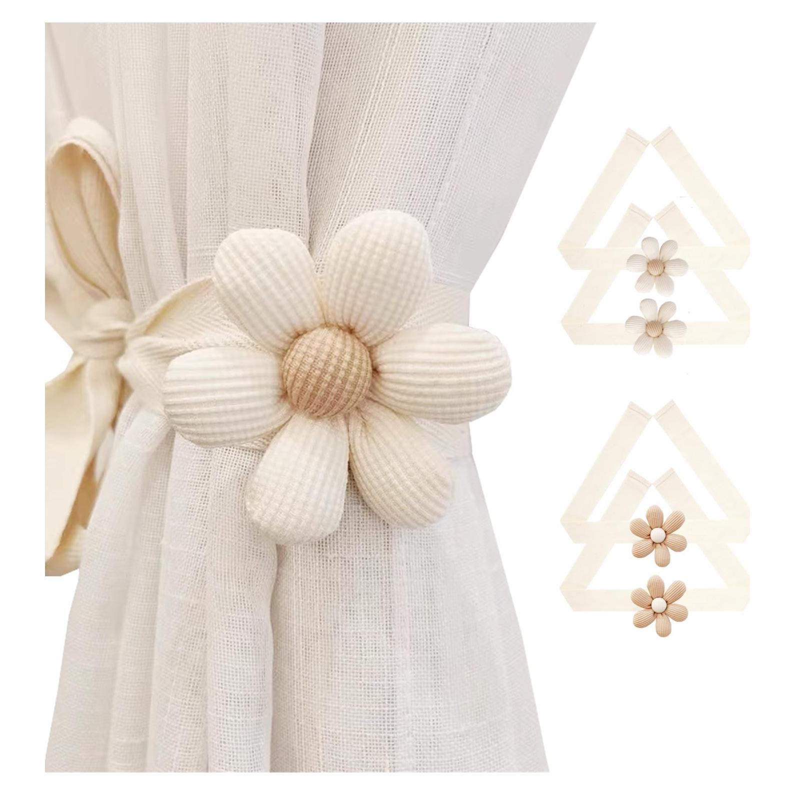 Sujetadores de Cortinas SRG 4 Pcs Algodón Crema y Caqui