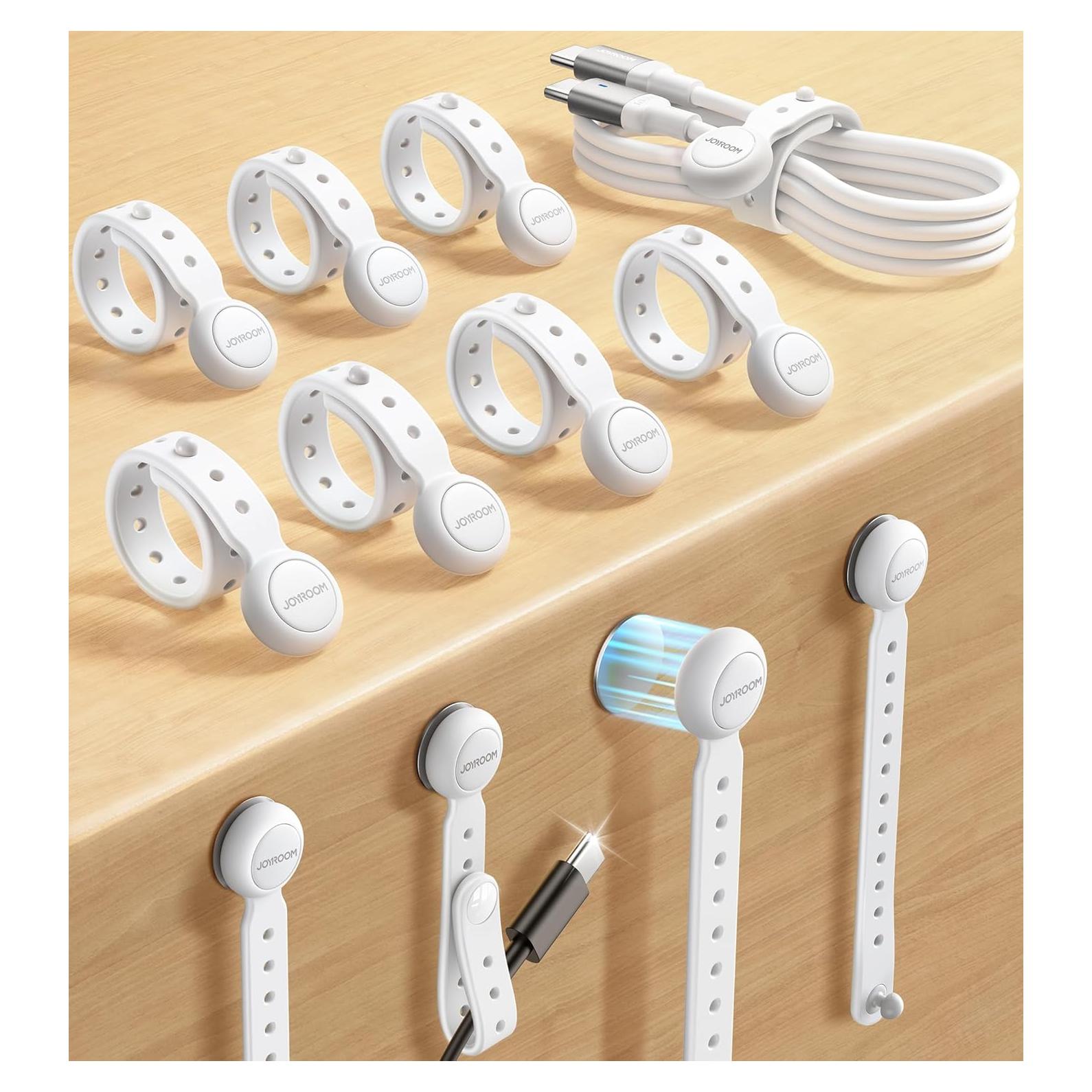 Organizador de Cables Magnético JOYROOM 12 Piezas Silicona Blanca