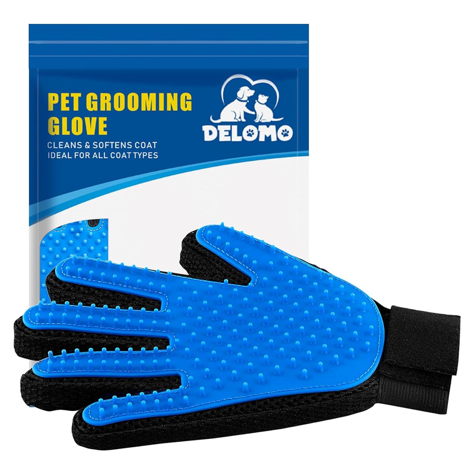 Guante Quitapelos DELOMO para Mascotas Azul - Aseo Suave