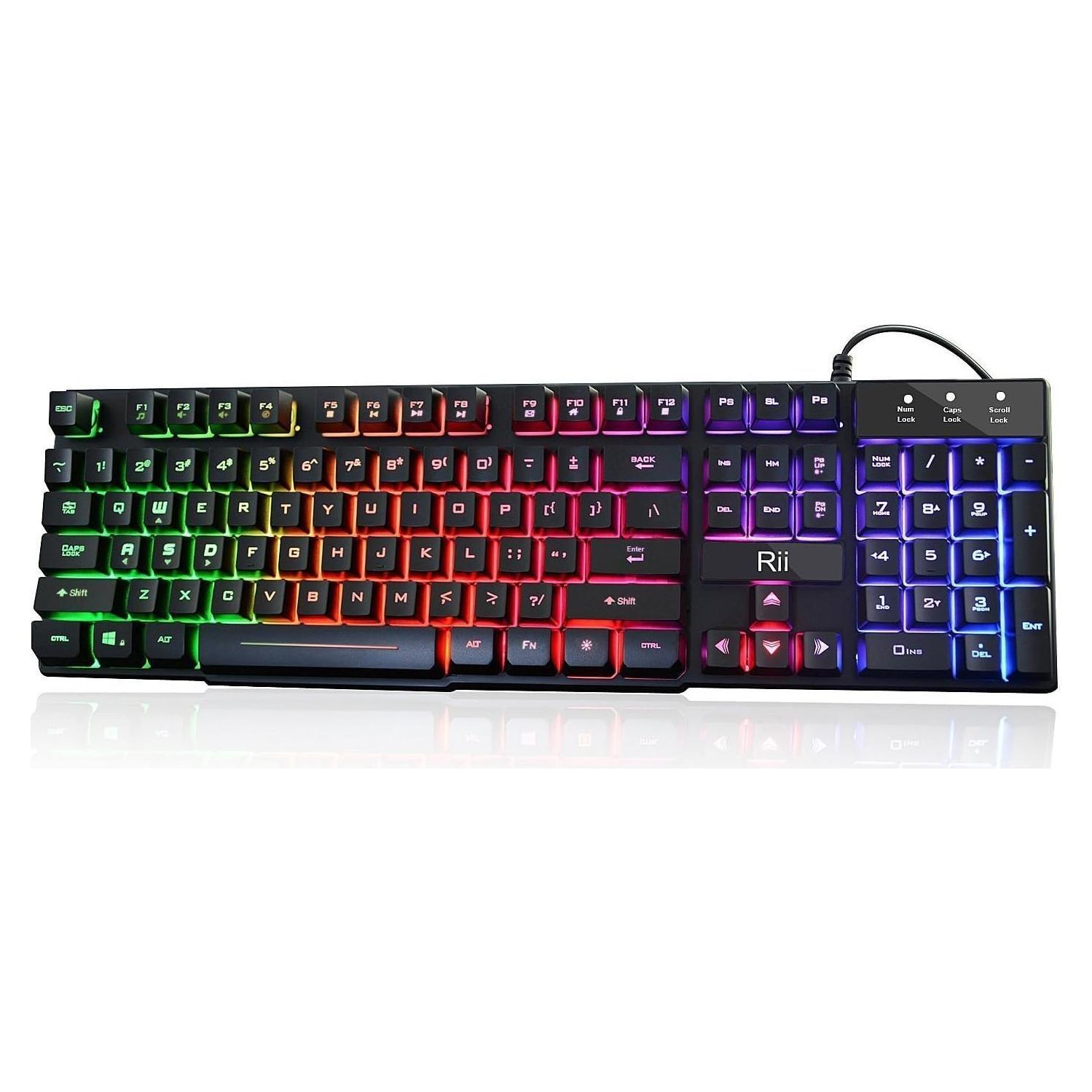 Teclado Multimedia Rii RK100+ USB Retroiluminado Arcoíris 105 Teclas