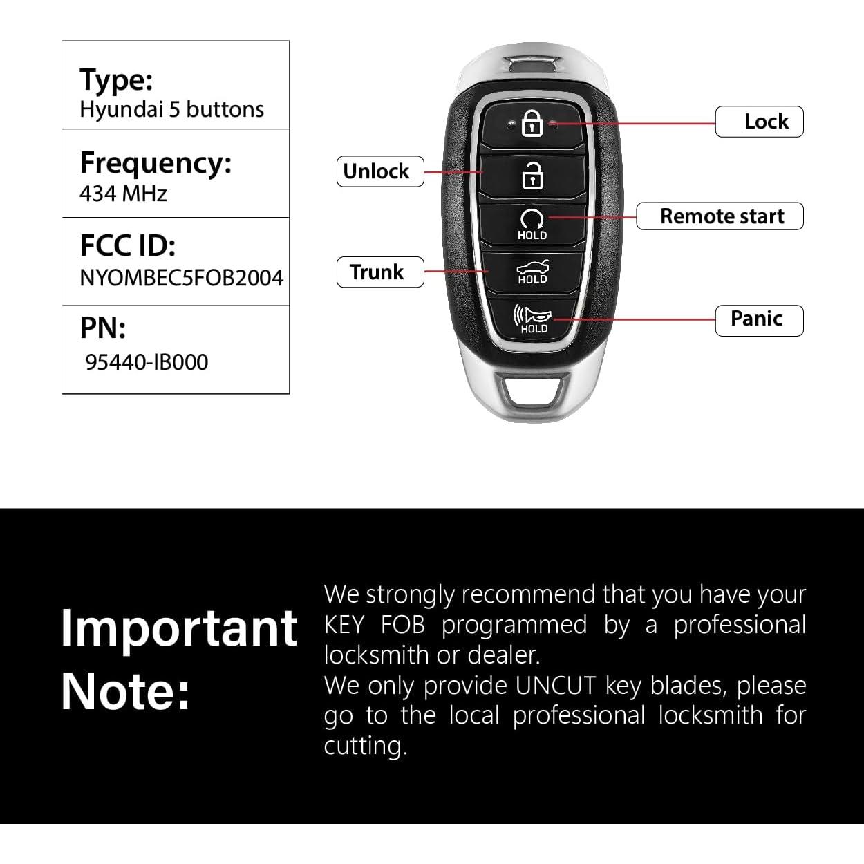 Control Remoto Llave Hyundai Elantra 2021-2023 5 Botones