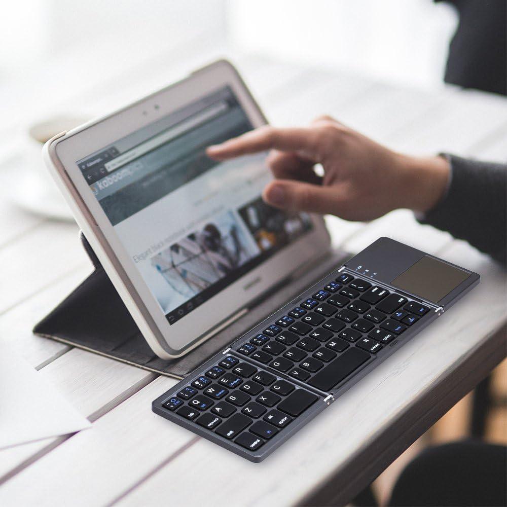 AURTEC Foldable Bluetooth Keyboard with Touchpad, Rechargeable Portable Wireless Mini Keyboard for PC Tablet, Samsung, Android, iOS, Smartphone-Dark Gray