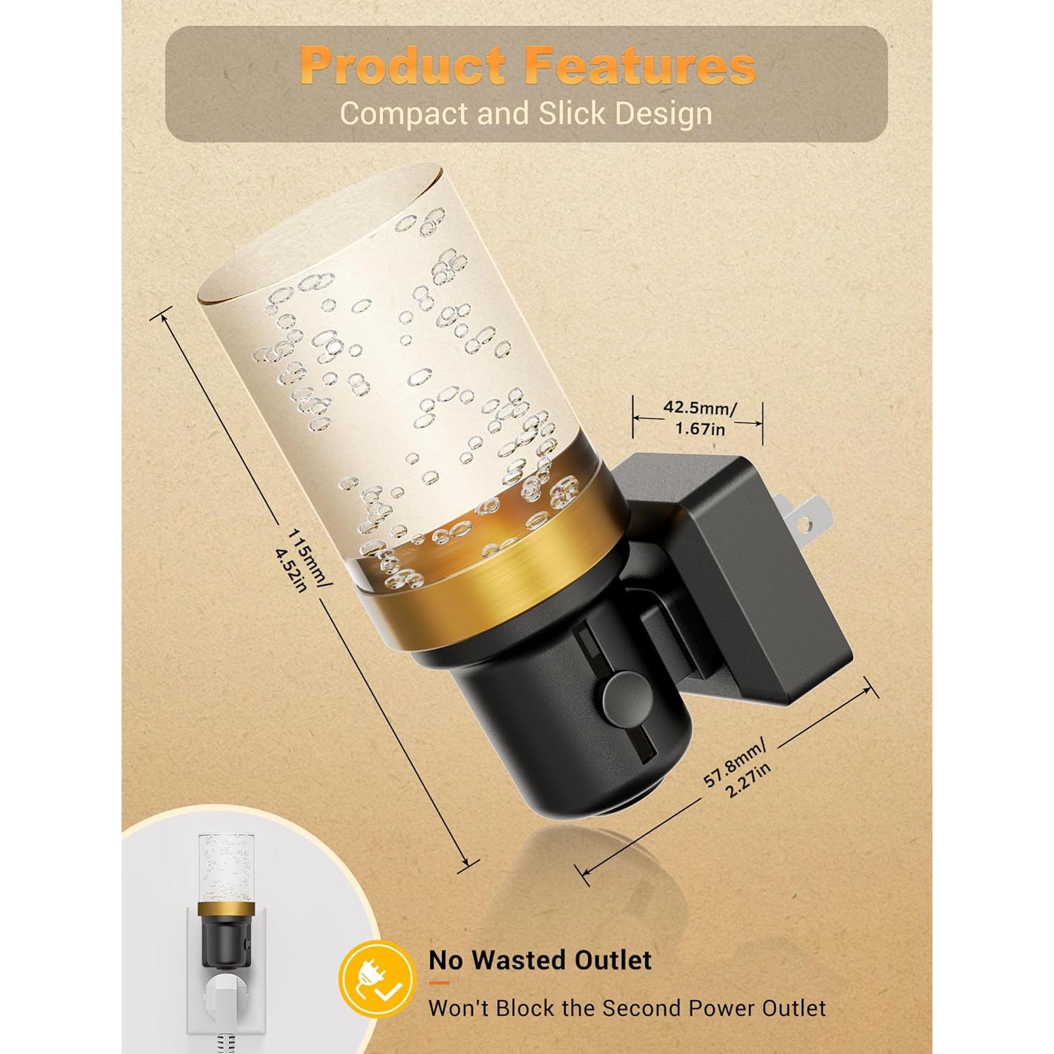 Luz Nocturna Regulable JandCase Ámbar LED 0-100LM Enchufable