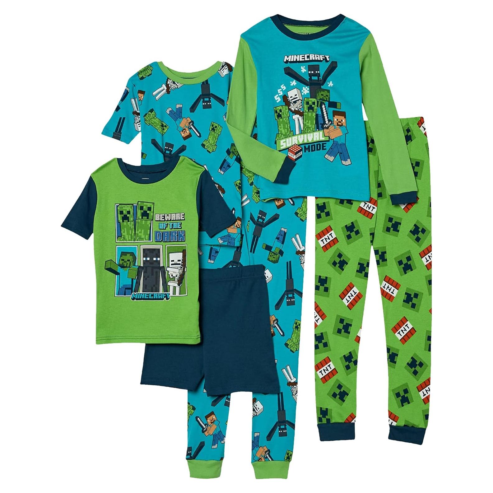 Pijamas de Algodón Minecraft para Niños - 6 Piezas, Talla 4