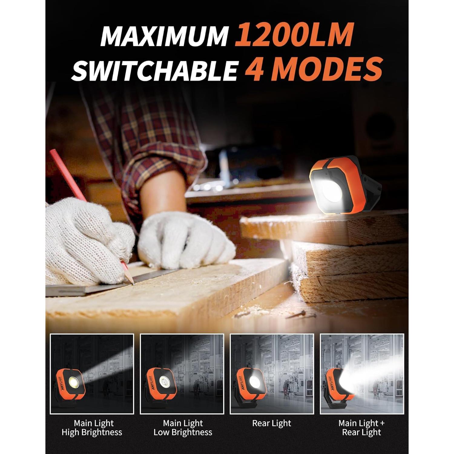 Luz de Trabajo Recargable Anylight 1200LM IP65 4 Modos