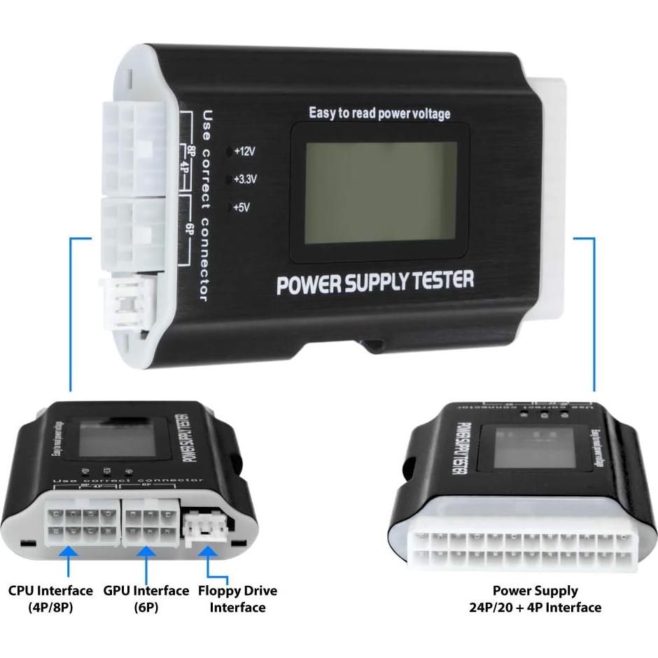 Kingwin PC Computer Power Supply Tester, Digital LCD Screen, ATX/ITX/IDE/HDD/SATA/BYI (KPST-01)