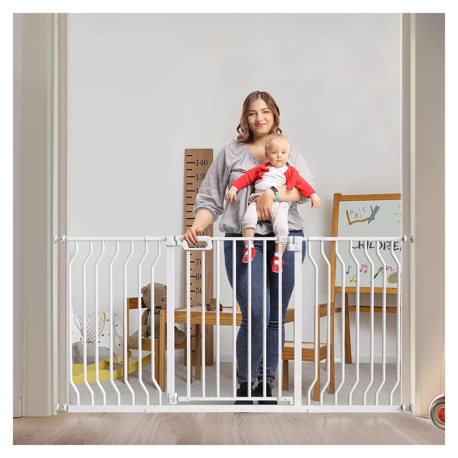 Puerta para Bebés GROWNSY Ajustable 145-157.5 cm Blanca