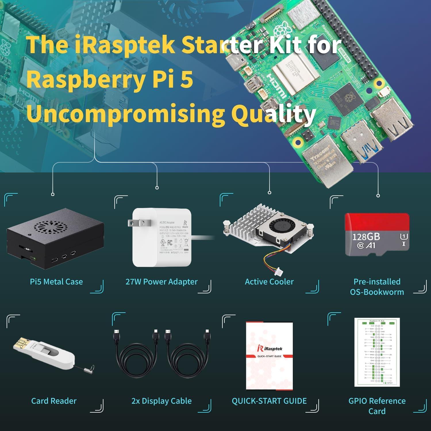 Kit iRasptek Raspberry Pi 5 16GB RAM + 128GB OS + Caja Metal