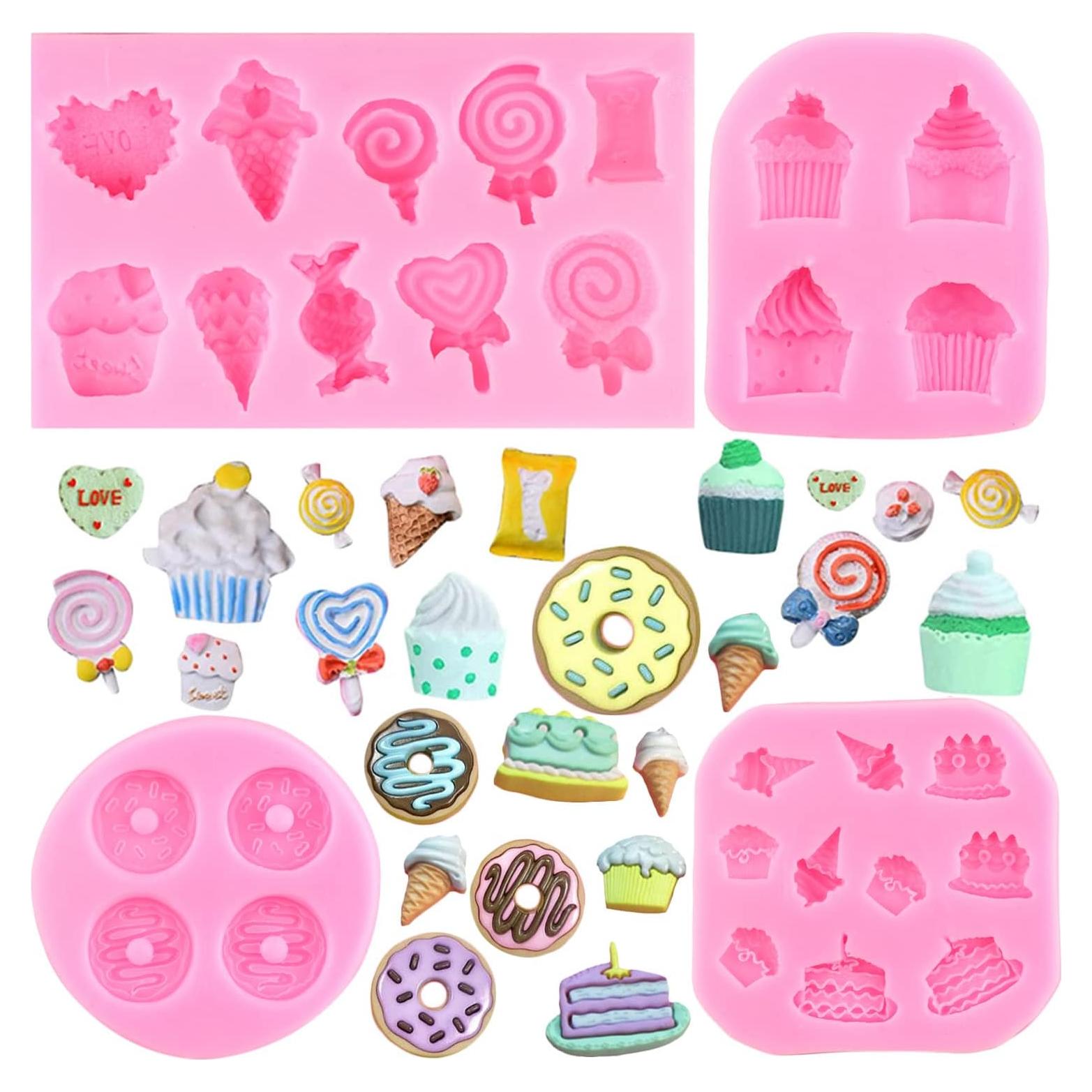 Set de 4 Moldes de Silicona para Helado ZiXiang - Fondant, Donut, Lollipop, Cupcake