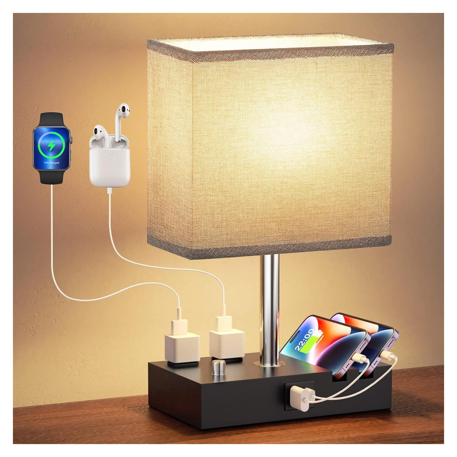 Lámpara de Mesita de Noche Regulable Kakanuo con USB-C Gris