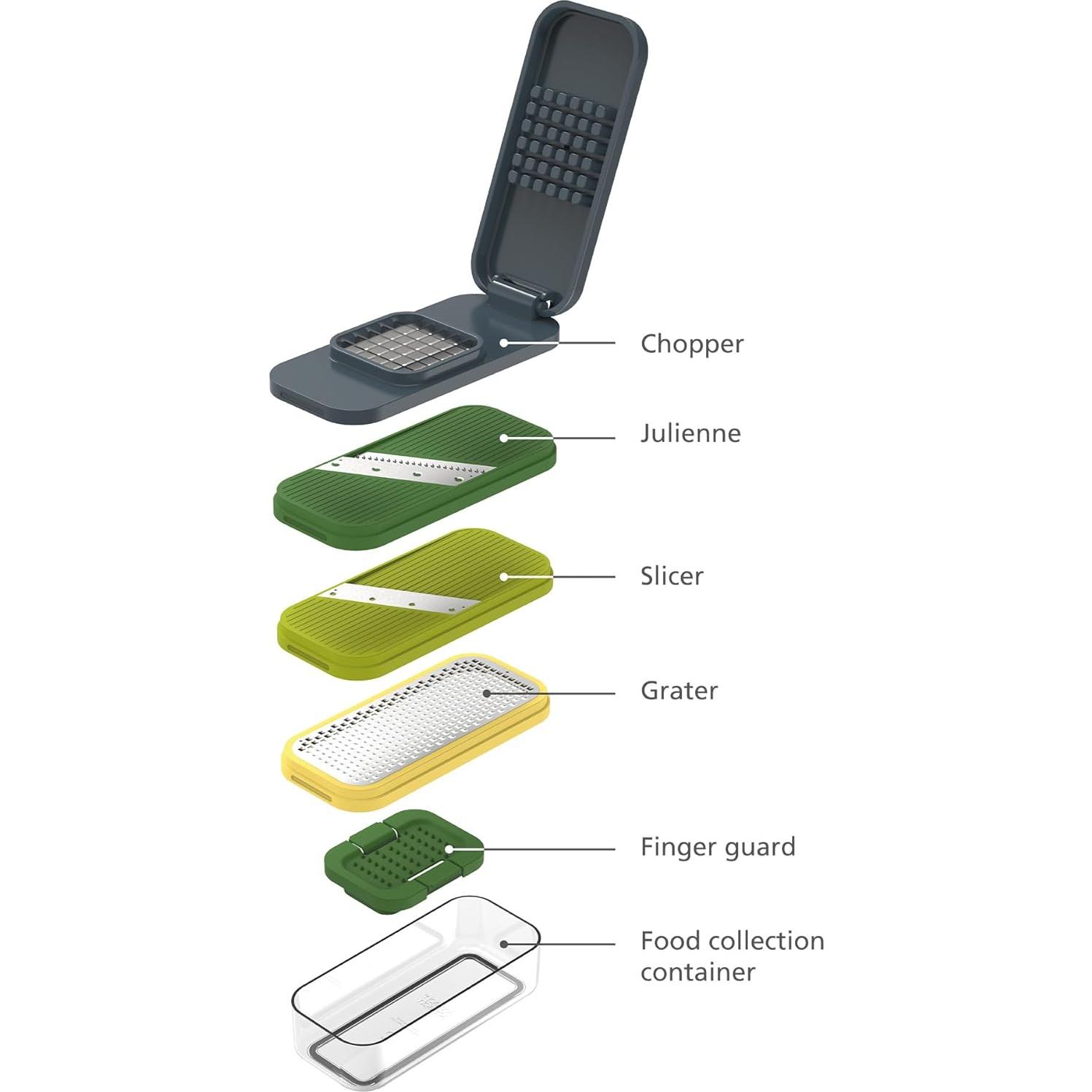 Joseph Joseph Multi-Prep Compact 4-in-1 Multifunctional Set, Kitchen Vegetable Chopper & Dicer, Cheese Grater, Mandoline Veggie Slicer, Food Julienne Cutter with Container