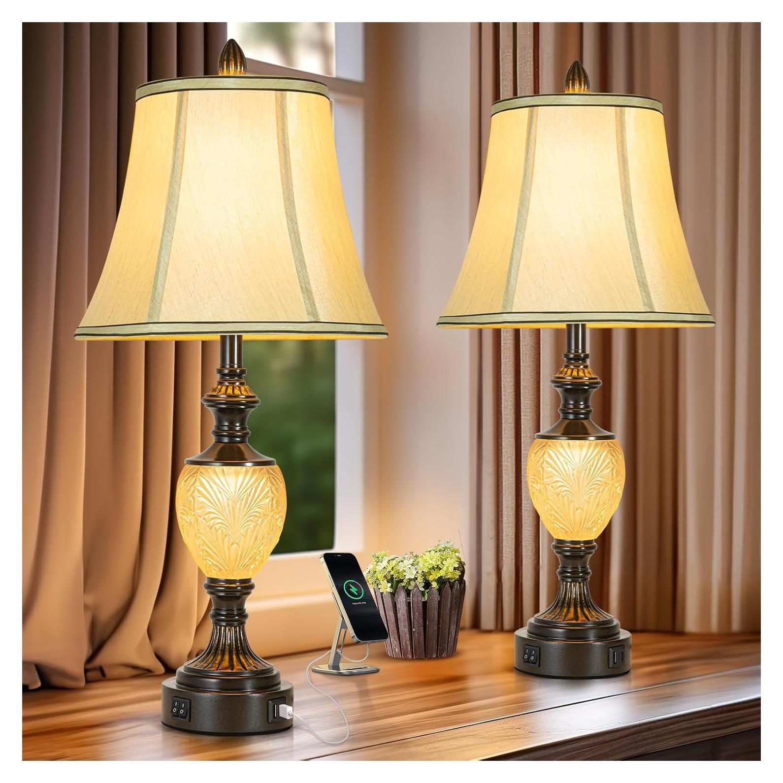 Juego de 2 Lámparas de Mesa Vintage LuxSight 27" con USB