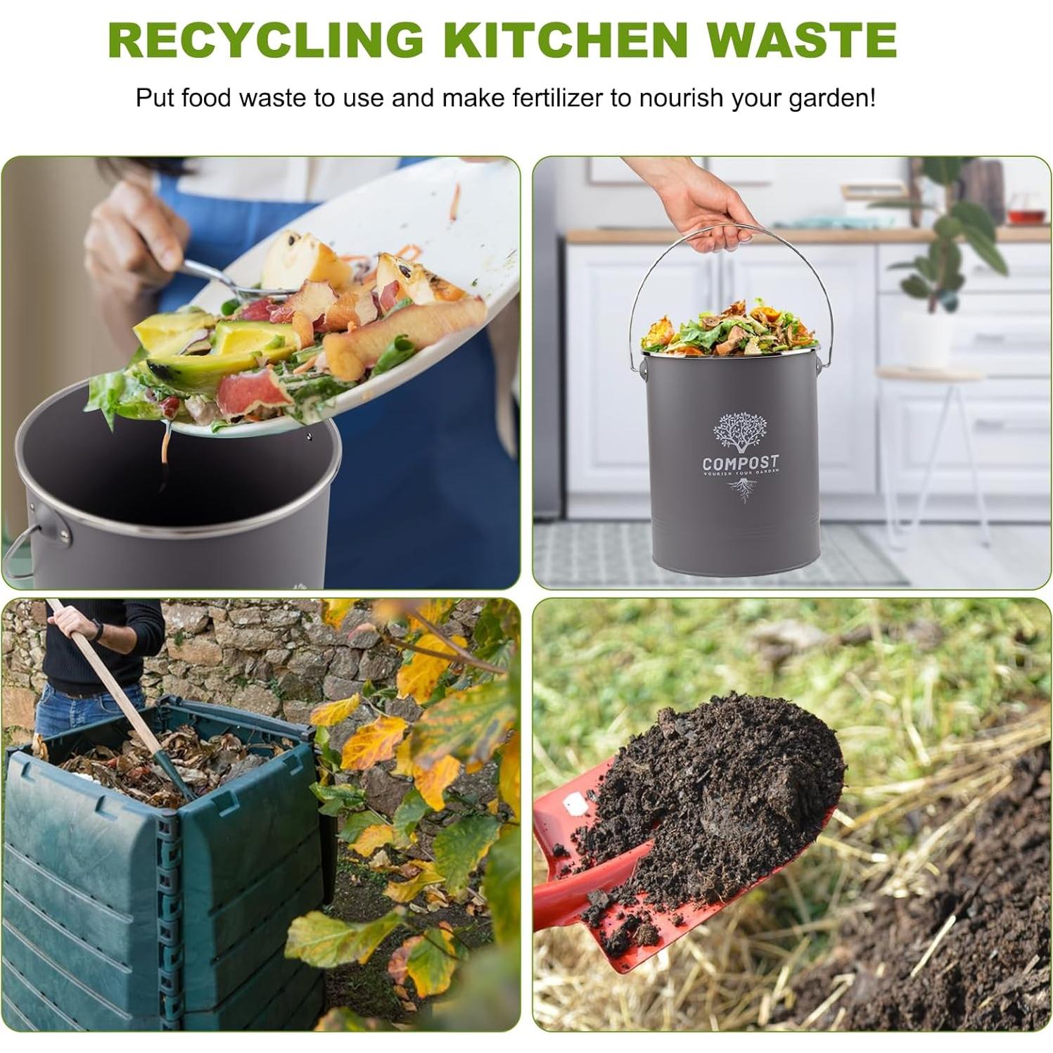 Contenedor de Compostaje Holismo 4.92L Gris Resistente a Olores