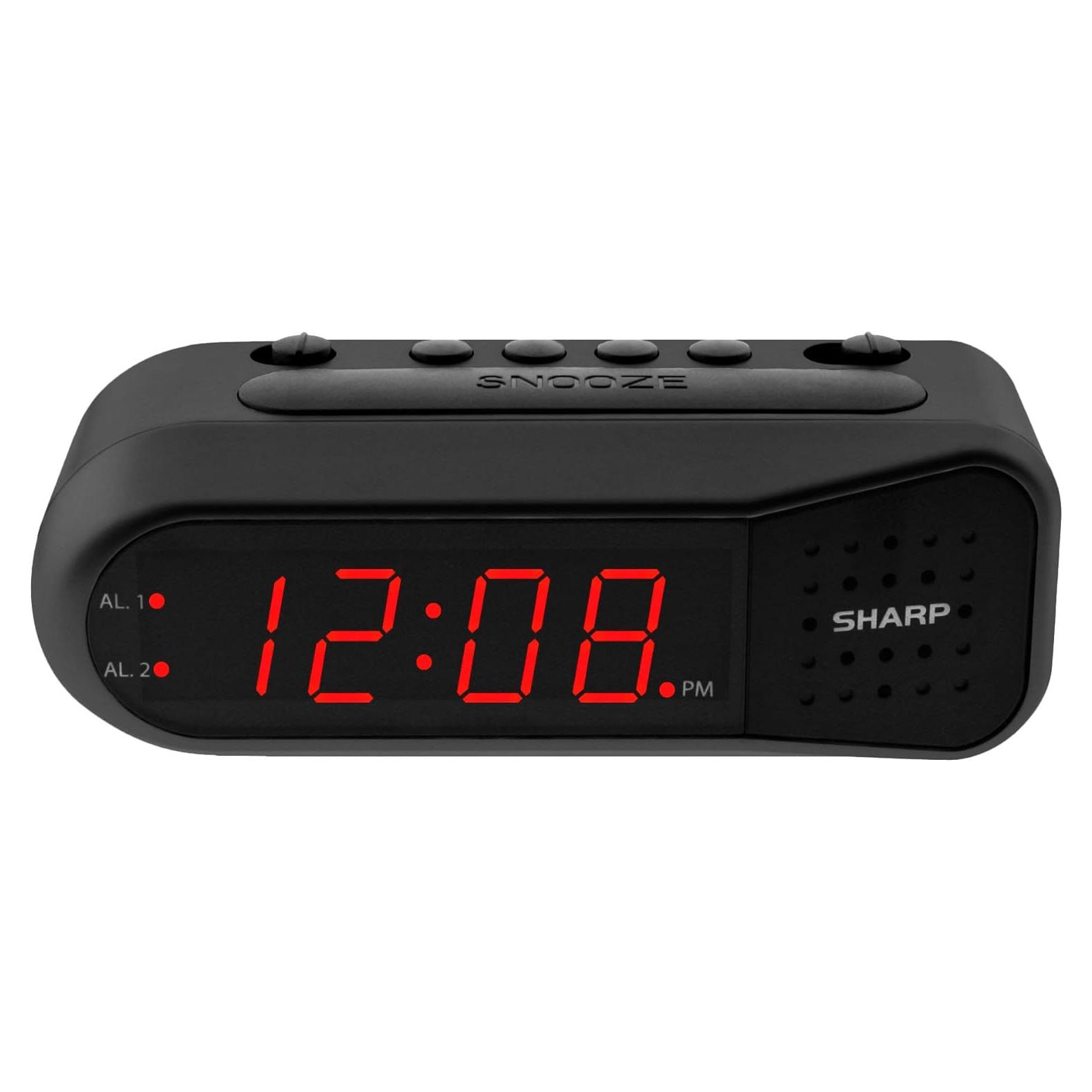 Reloj Despertador Digital Sharp - Negro LED Rojo - Alarma Doble