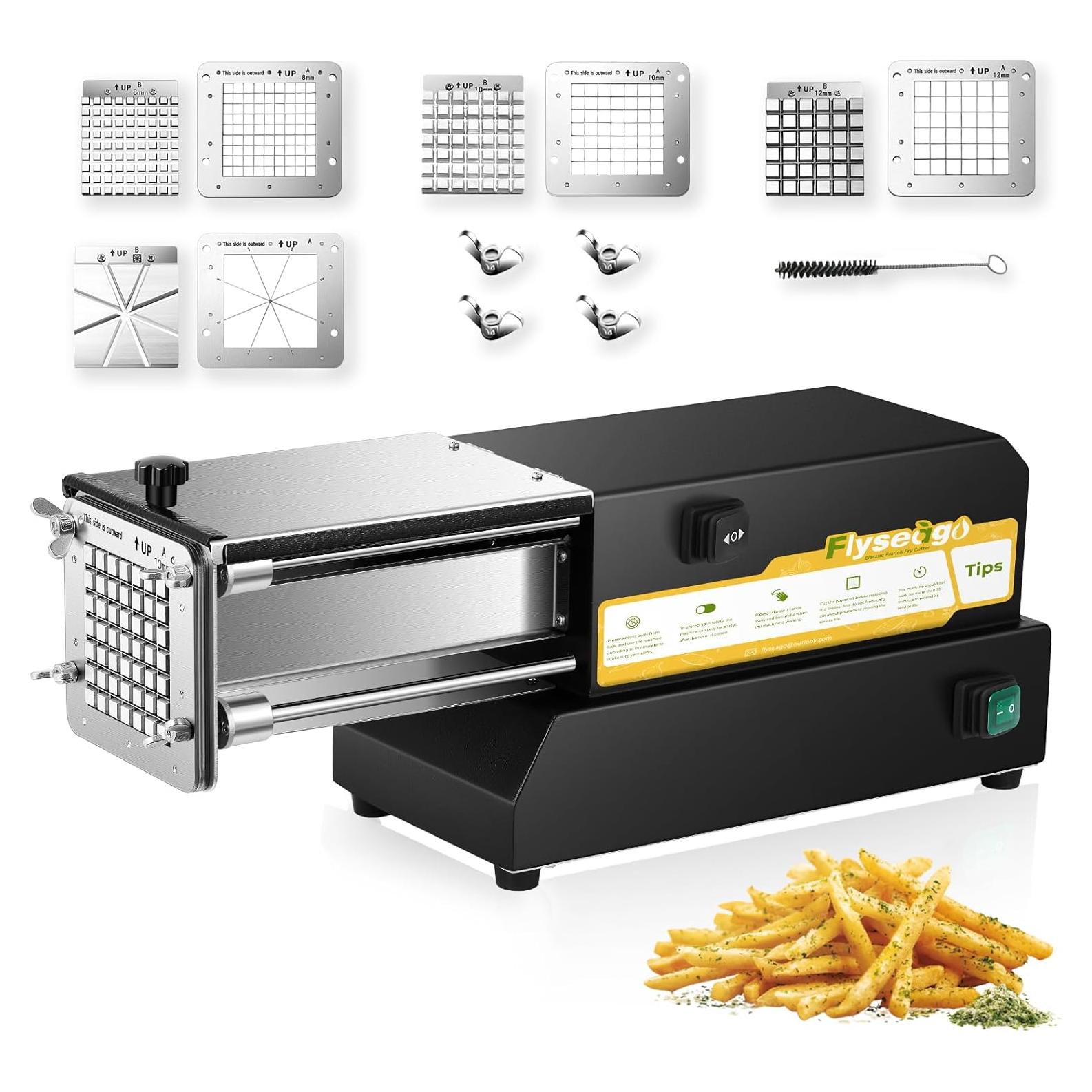 Cortador de Papas Fritas Eléctrico Flyseago 4 Cuchillas Acero