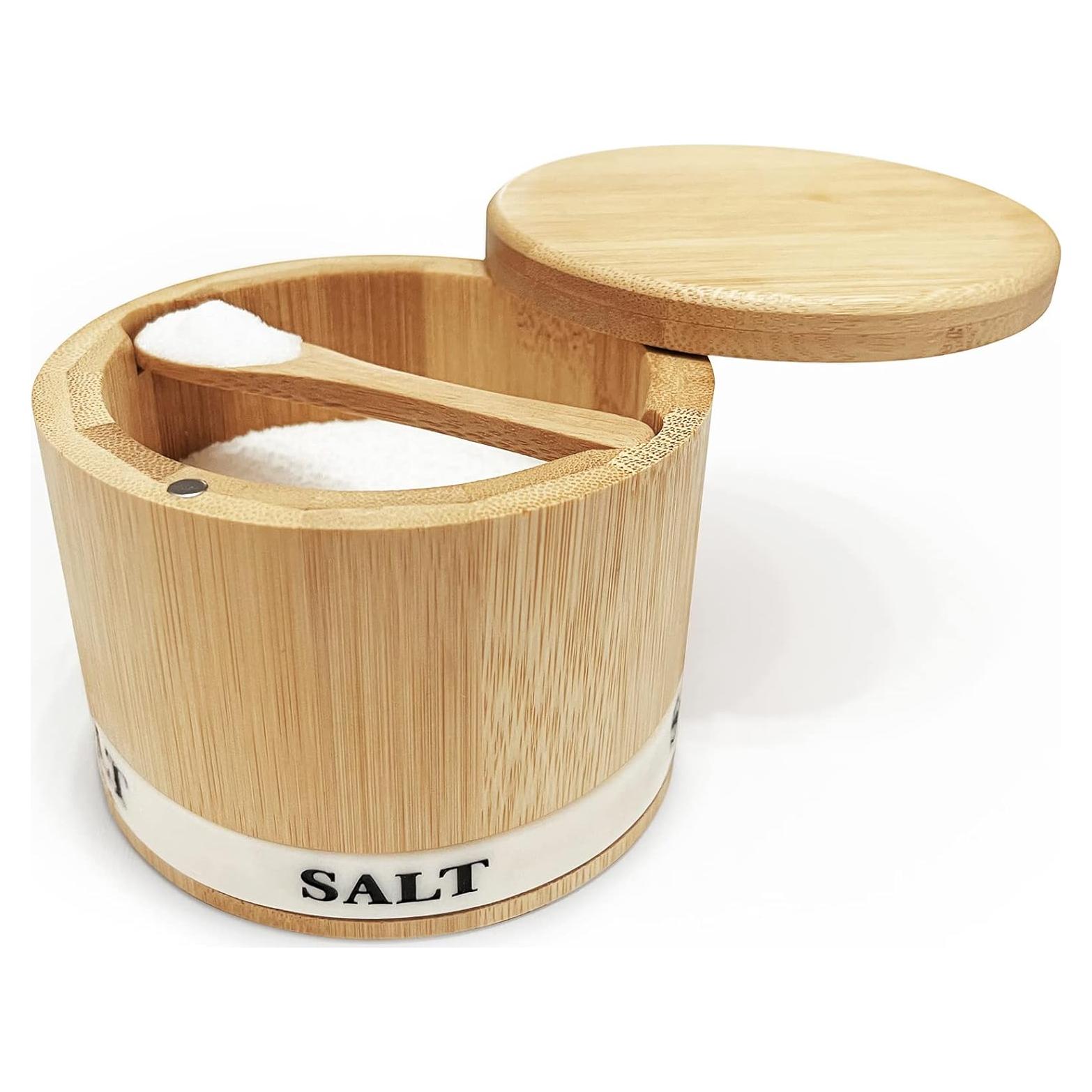 Contenedor de Sal de Bambú ThougrLyh con Tapa Magnética