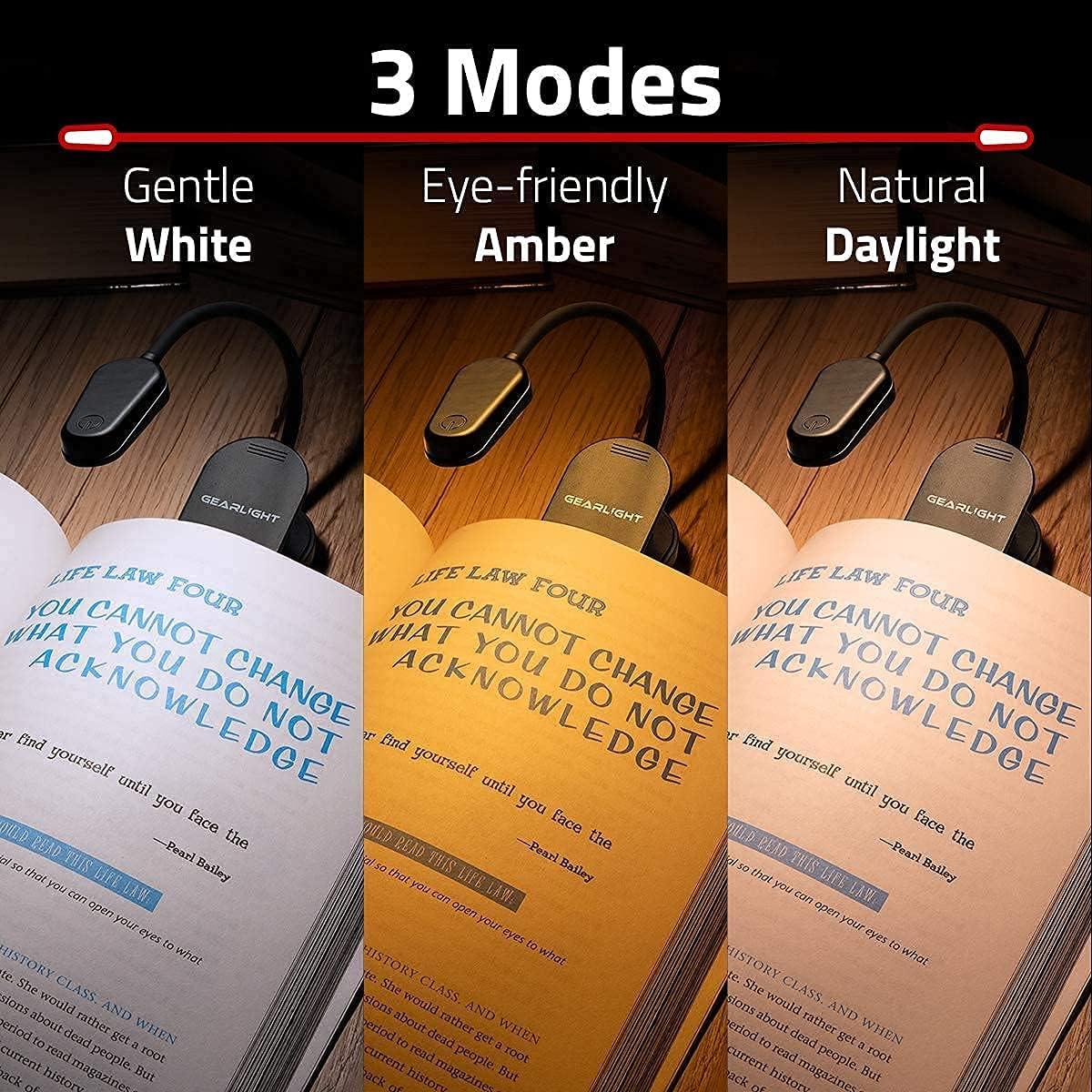 GearLight Rechargeable Book Light for Reading in Bed - 2 Pack Adjustable LED Clip-on Lamp with 3 Light Modes - Rechargeable, Flexible Neck Reading Light for Books, Laptops, and More