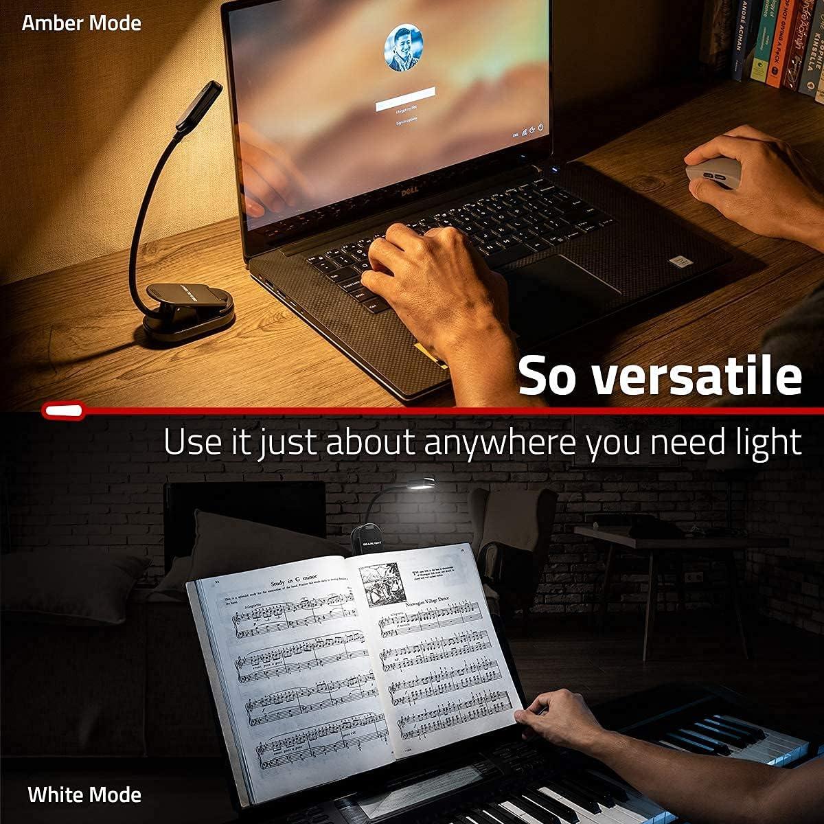 GearLight Rechargeable Book Light for Reading in Bed - 2 Pack Adjustable LED Clip-on Lamp with 3 Light Modes - Rechargeable, Flexible Neck Reading Light for Books, Laptops, and More