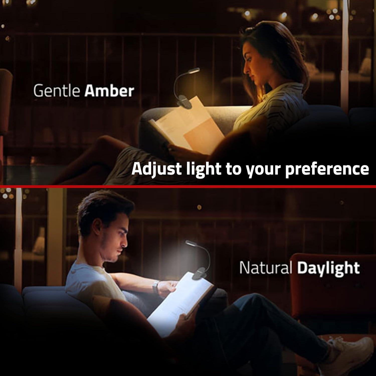 GearLight Rechargeable Book Light for Reading in Bed - 2 Pack Adjustable LED Clip-on Lamp with 3 Light Modes - Rechargeable, Flexible Neck Reading Light for Books, Laptops, and More