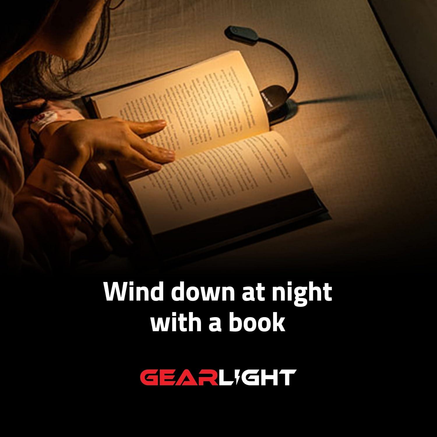GearLight Rechargeable Book Light for Reading in Bed - 2 Pack Adjustable LED Clip-on Lamp with 3 Light Modes - Rechargeable, Flexible Neck Reading Light for Books, Laptops, and More