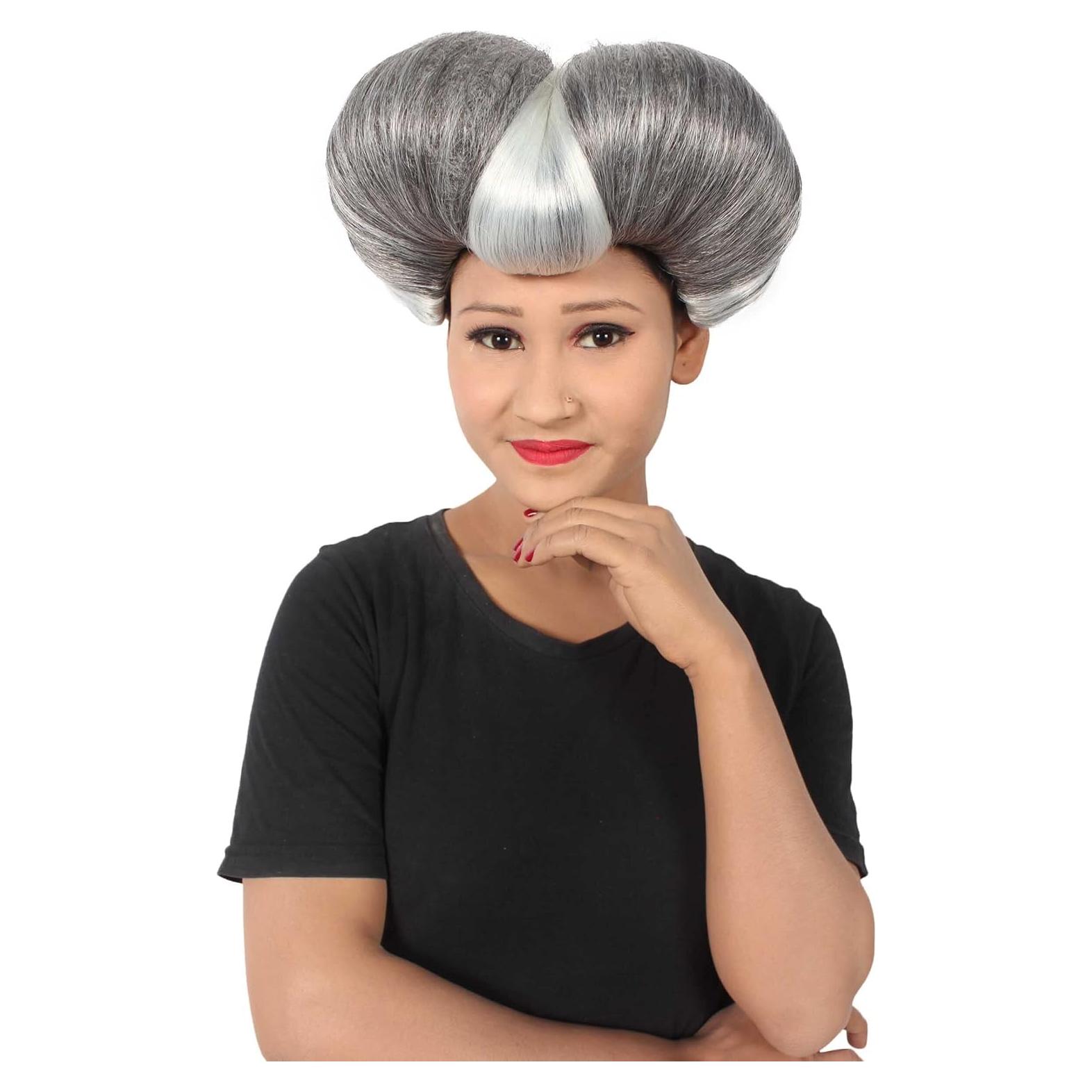 Peluca Malvada Madrastra HPO Pompadour Corazón Gris Plateado