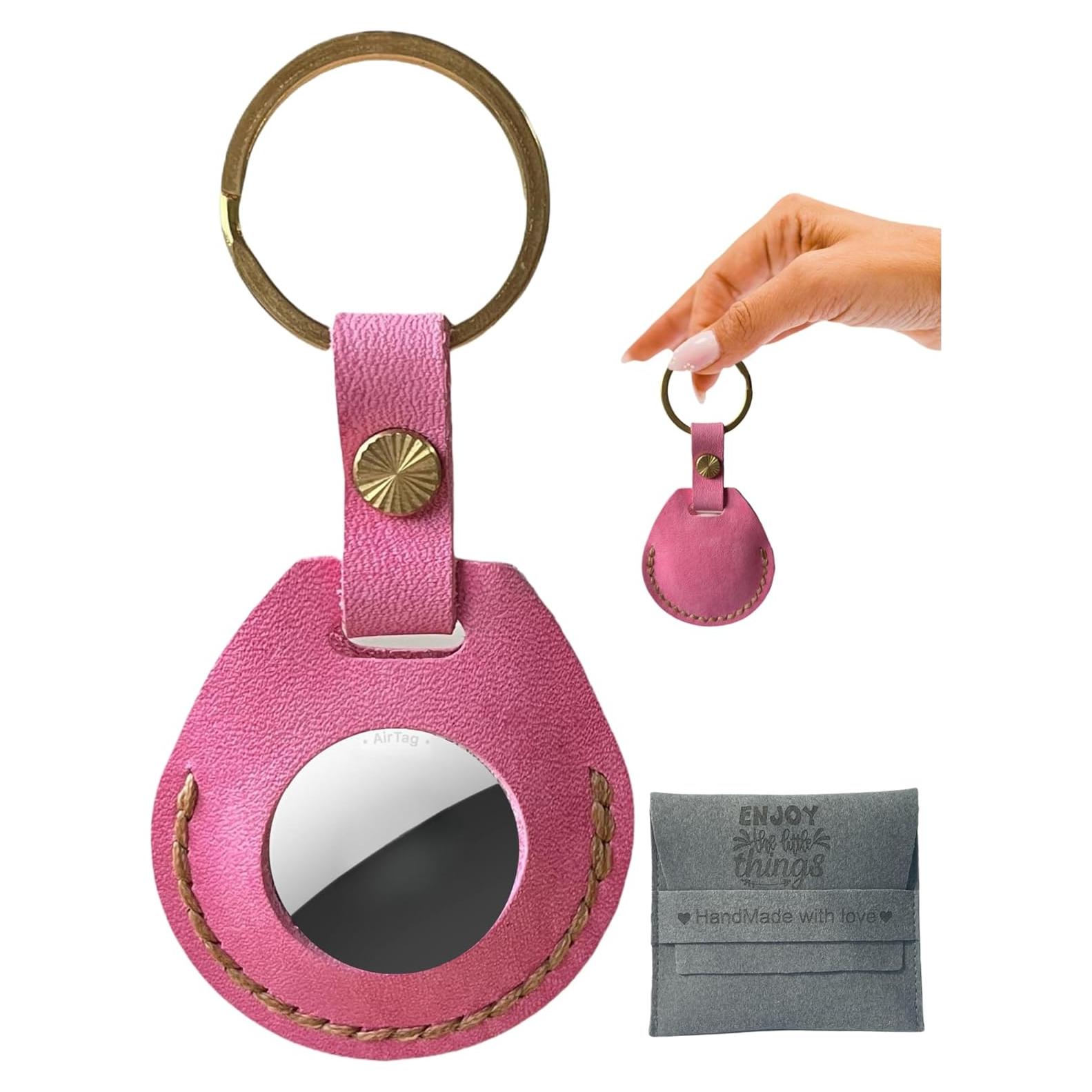 Soporte de llavero de cuero HOMEYEAH para Airtag - Rosa