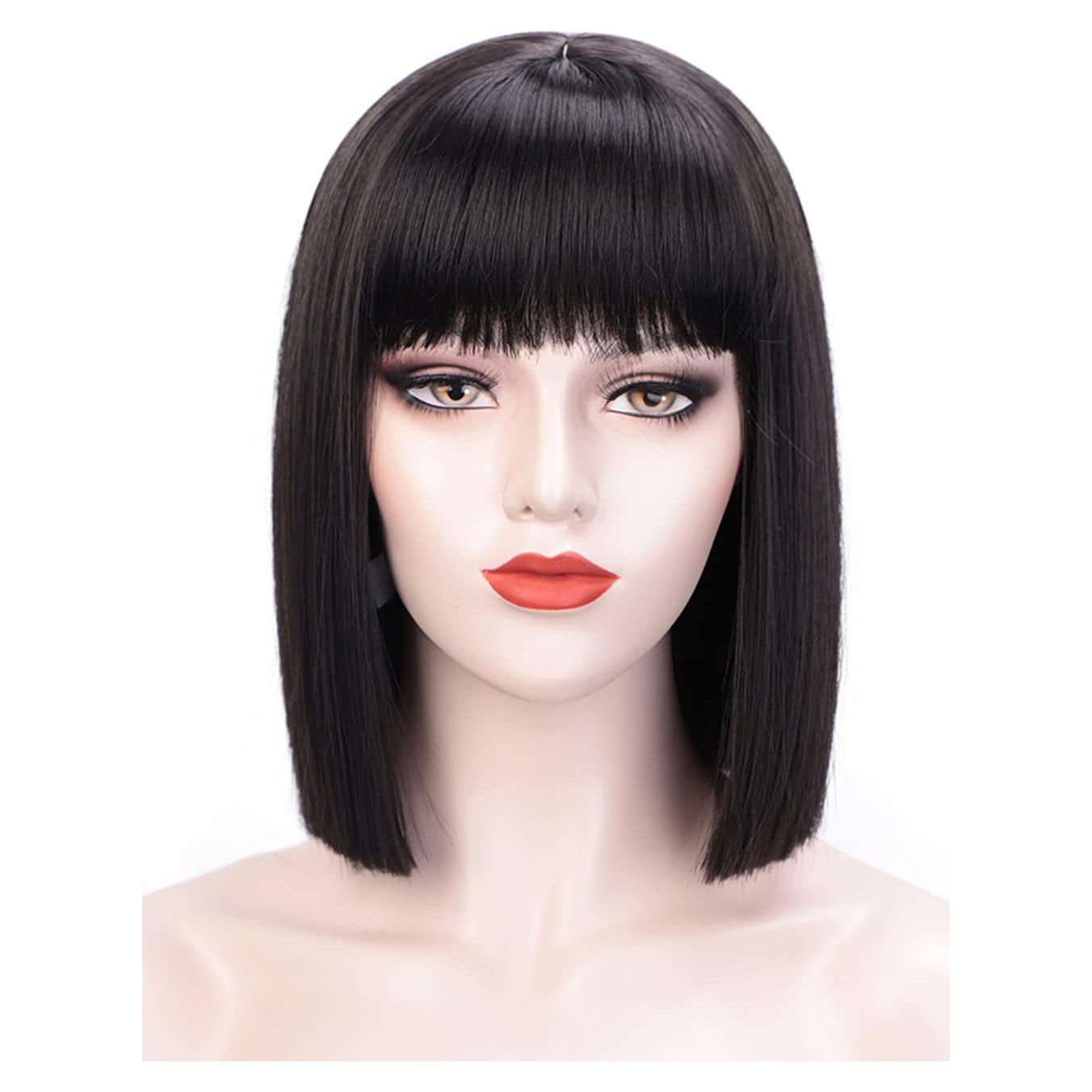 Peluca Bob Negra Juziviee 30 cm con Flequillo Suave