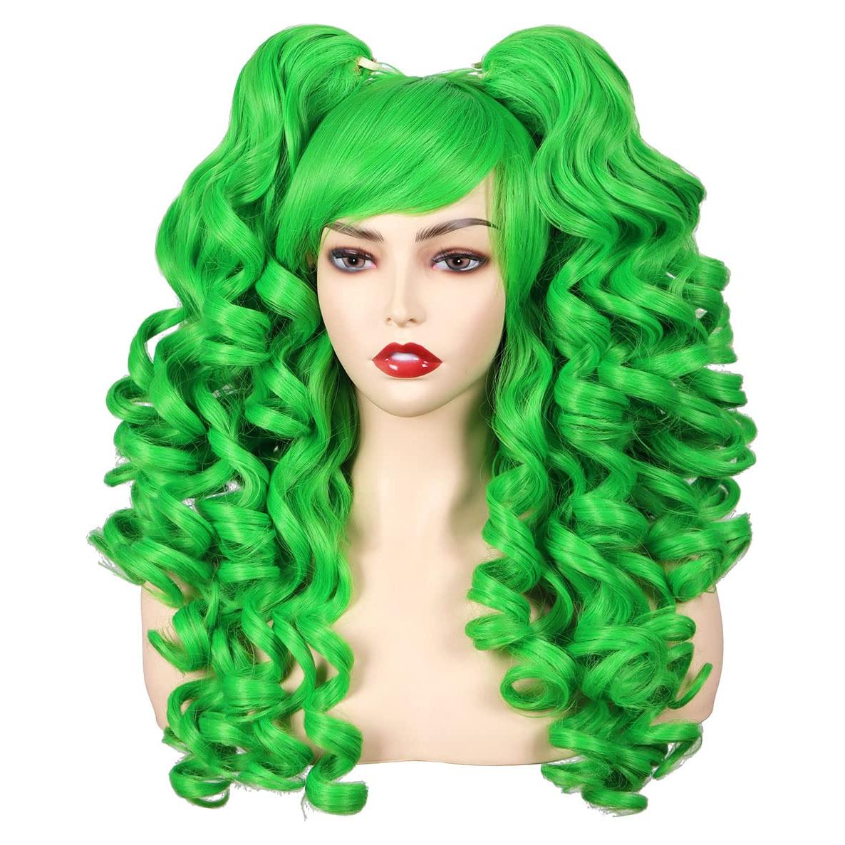Peluca Rizada Cosplay ColorGround Verde con Coletas
