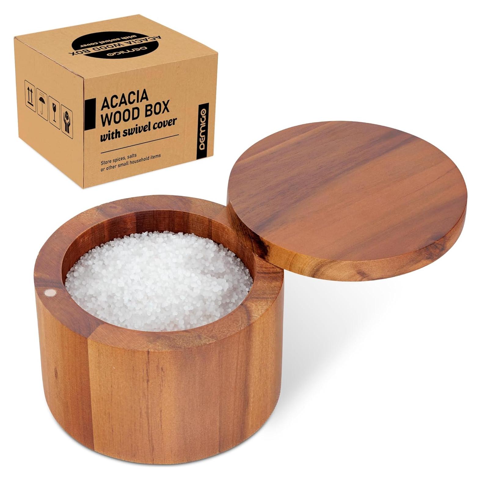 Cajón de Sal de Acacia Demigo 255g con Tapa Giratoria