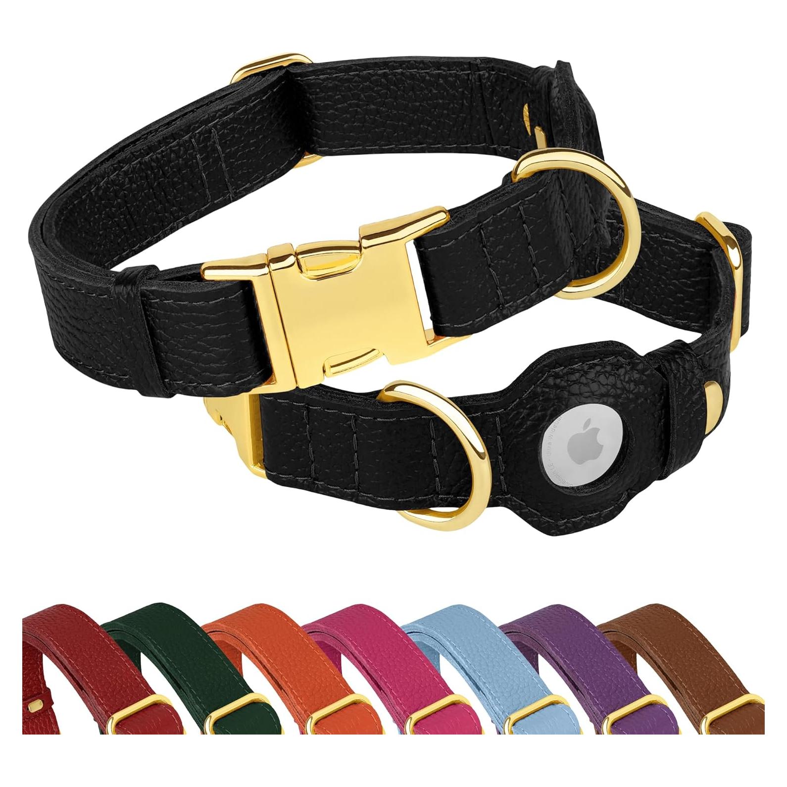 Collar de perro de cuero Budkas con soporte para AirTag - XS 23-31 cm