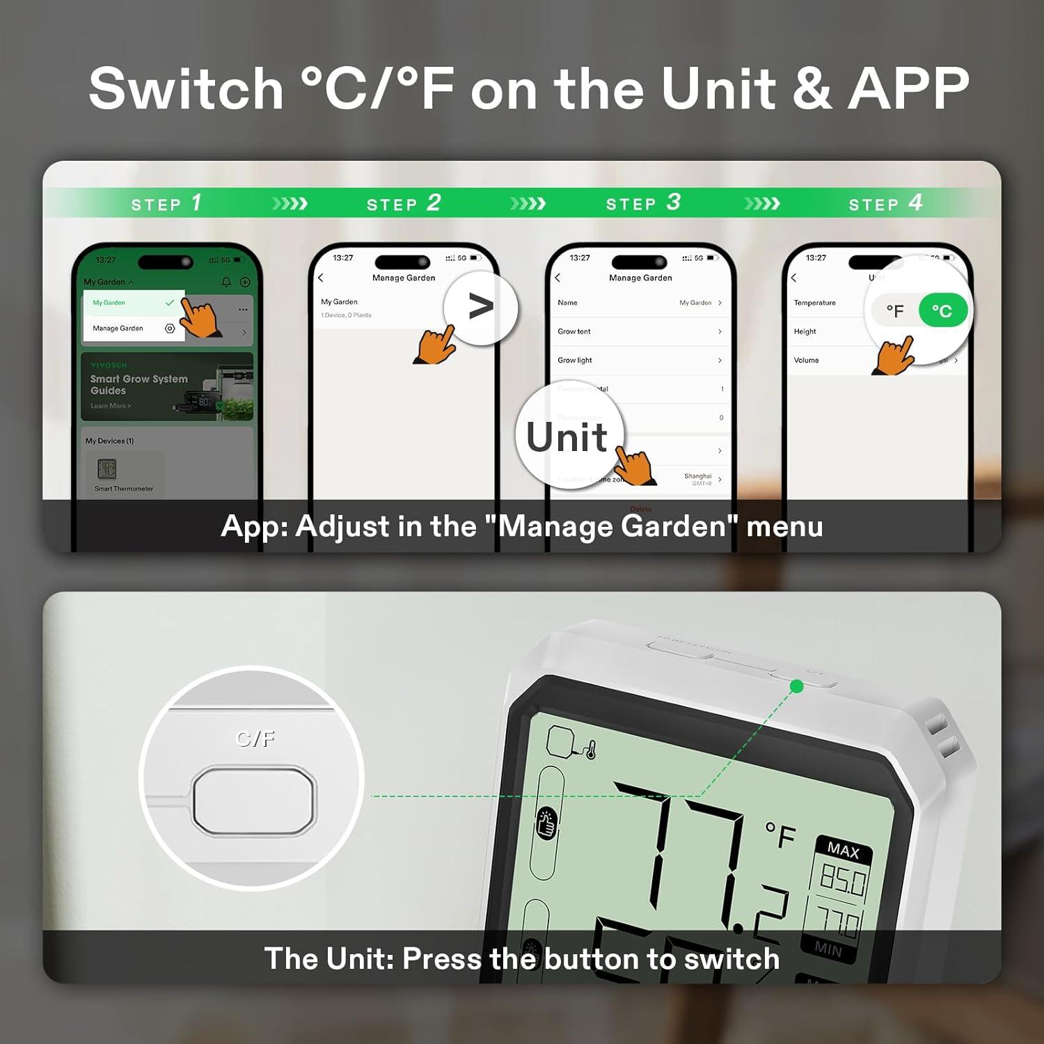 Higrómetro Termómetro Inalámbrico VIVOSUN VS-THB1 Bluetooth