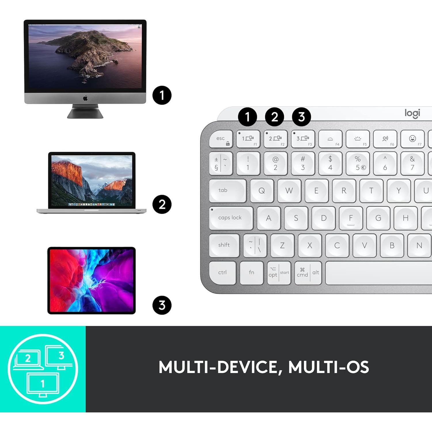 Teclado Inalámbrico Logitech MX Keys Mini Retroiluminado - Gris Pálido