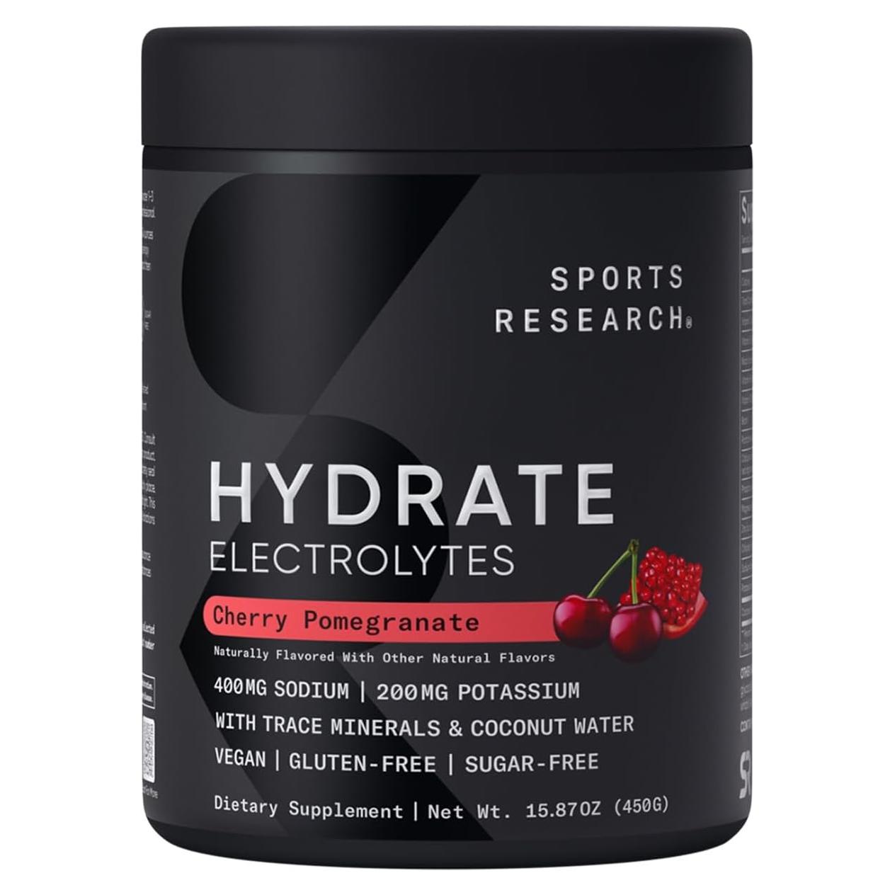 Polvo de Electrolitos Hydrate Sports Research - Cereza Granada - 90 Porciones
