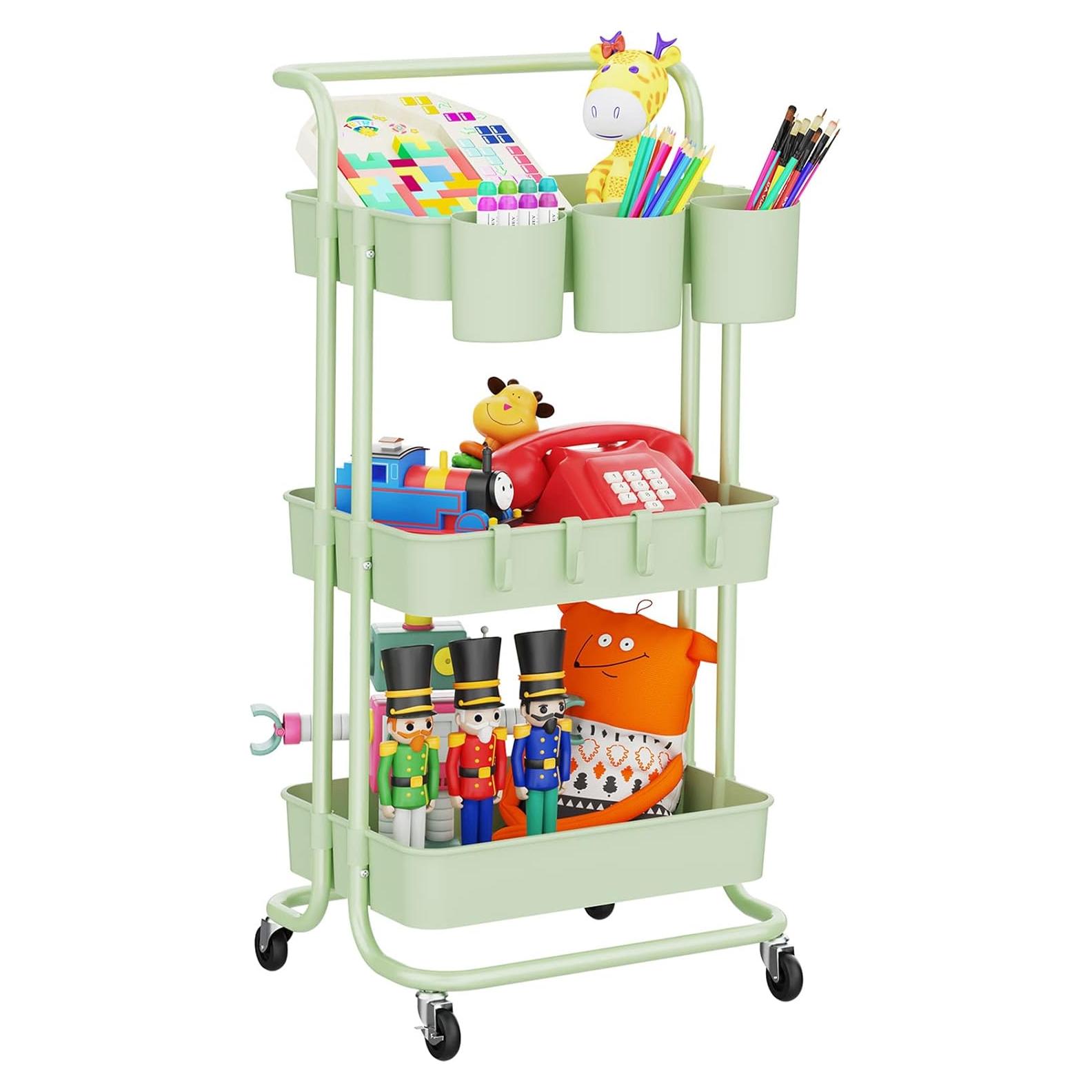 Carro de Utilidad Móvil LEHOM 3 Niveles Verde con Ganchos