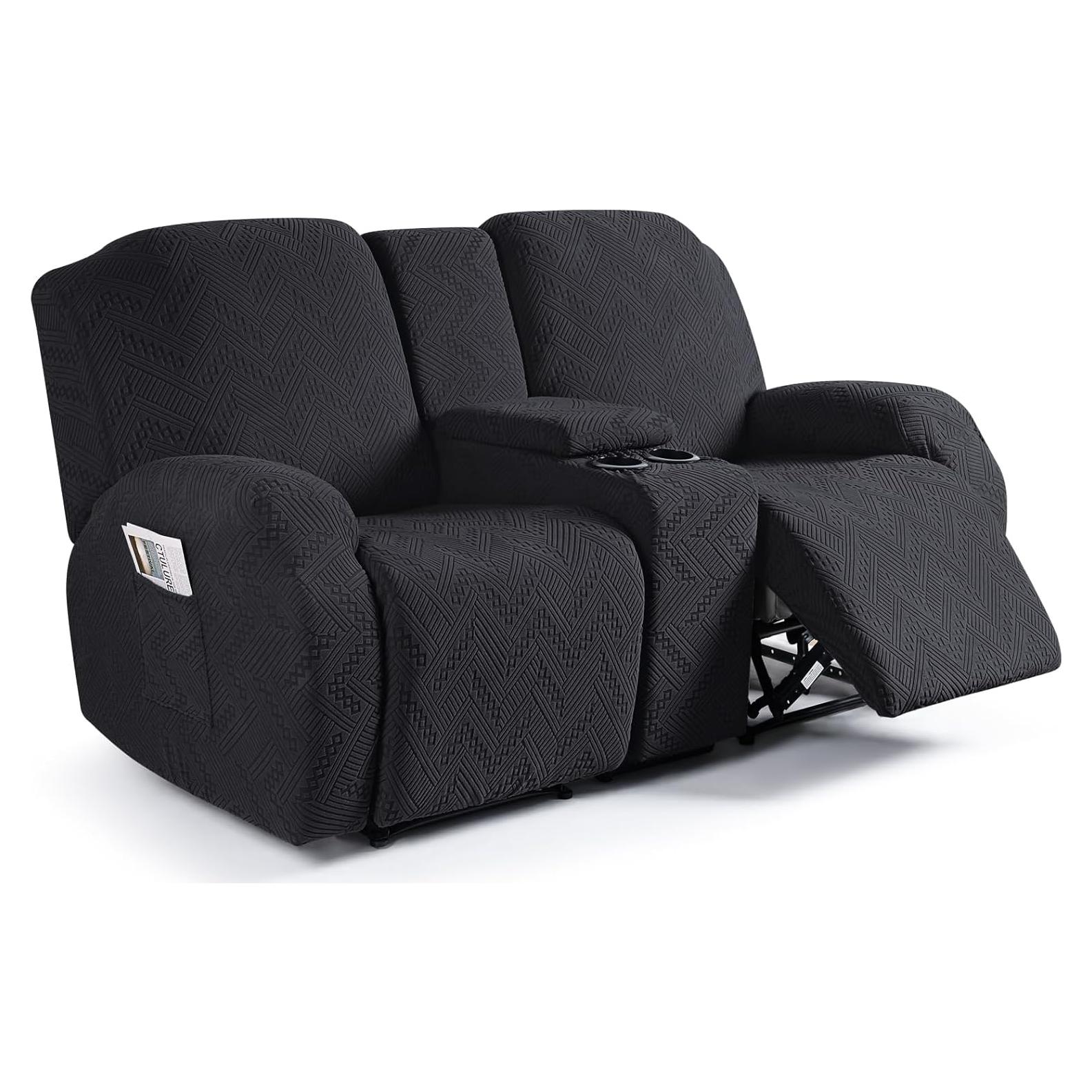 Cubierta de Loveseat Recliner Ruaozz 2 Asientos con Consola Negra