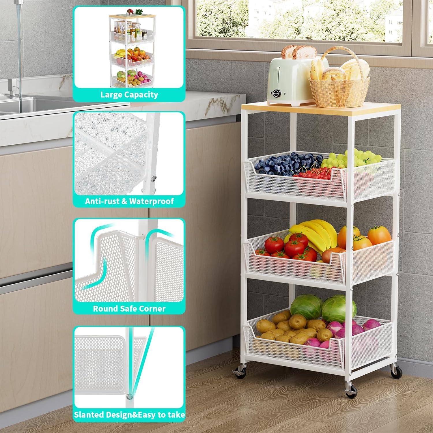 Carrito de Cocina HapiRm Blanco 4 Niveles con Canasta de Frutas