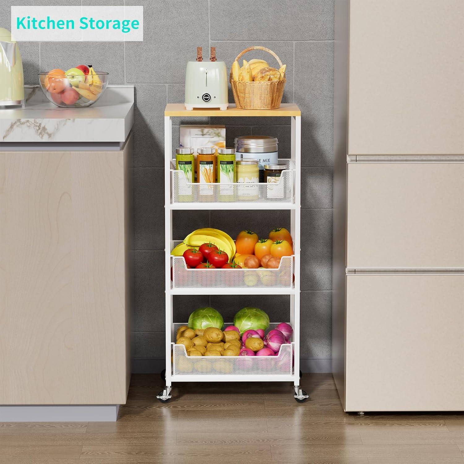 Carrito de Cocina HapiRm Blanco 4 Niveles con Canasta de Frutas