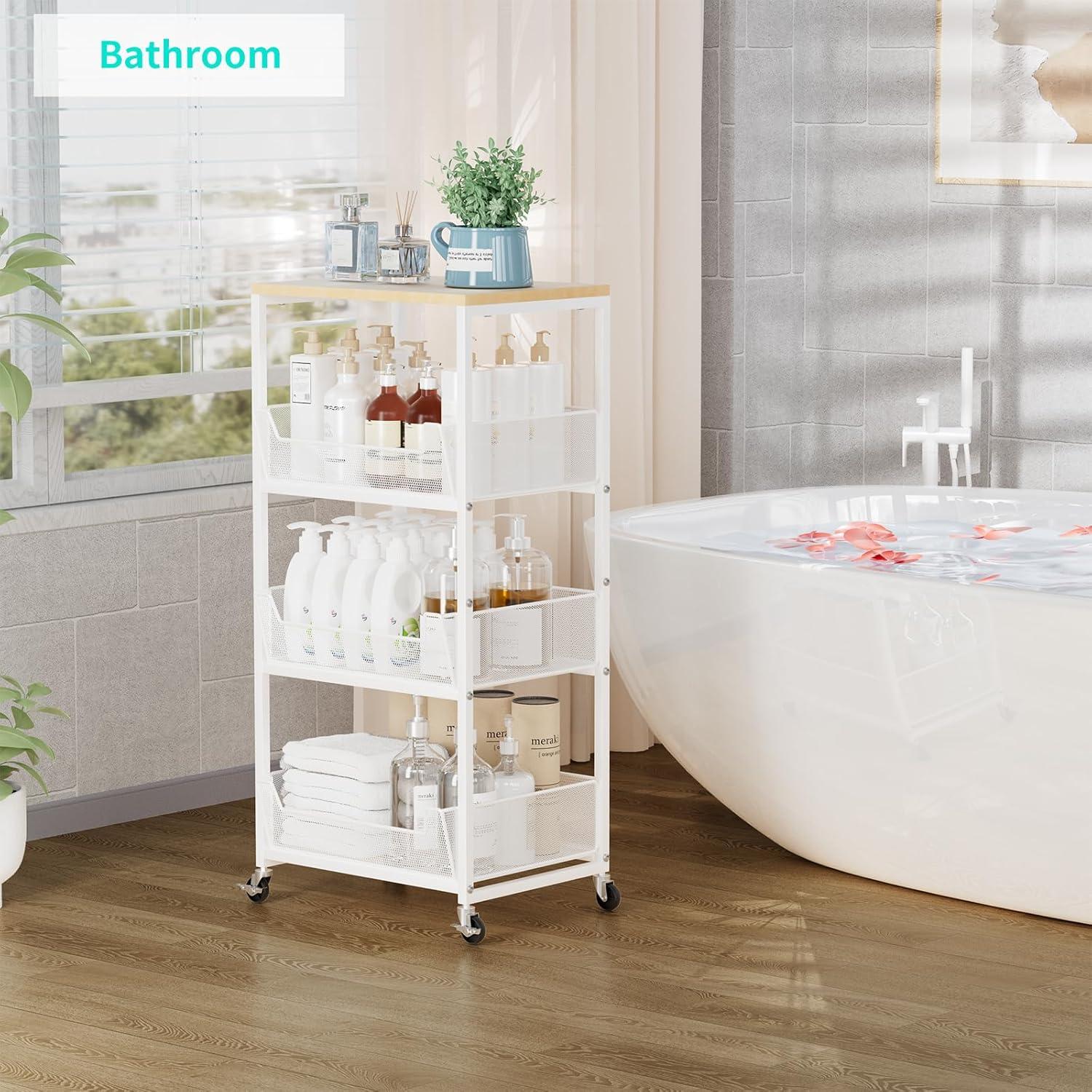 Carrito de Cocina HapiRm Blanco 4 Niveles con Canasta de Frutas