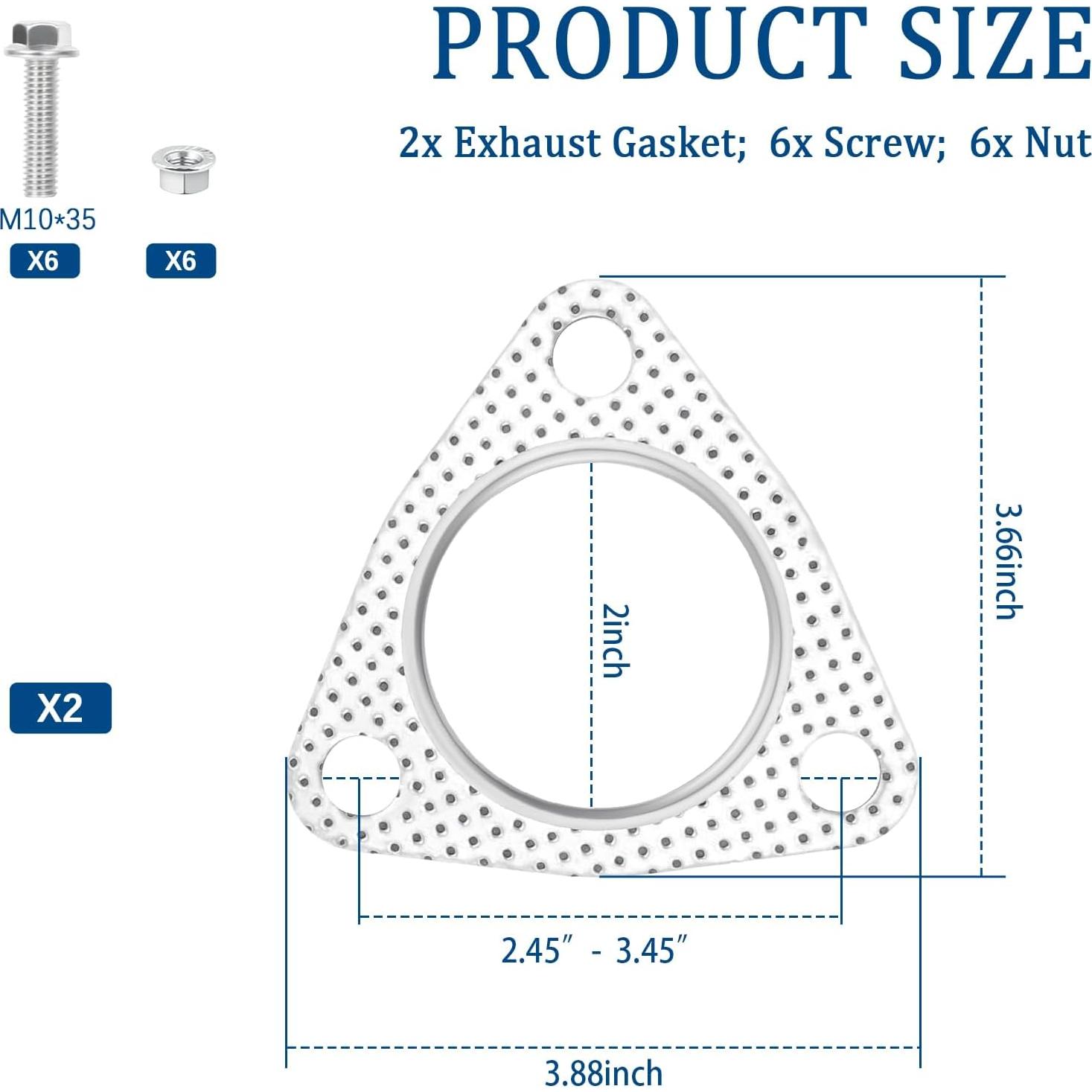 Kit de Junta de Flange de Escape Carleef 2PCS + Tornillos y Tuercas