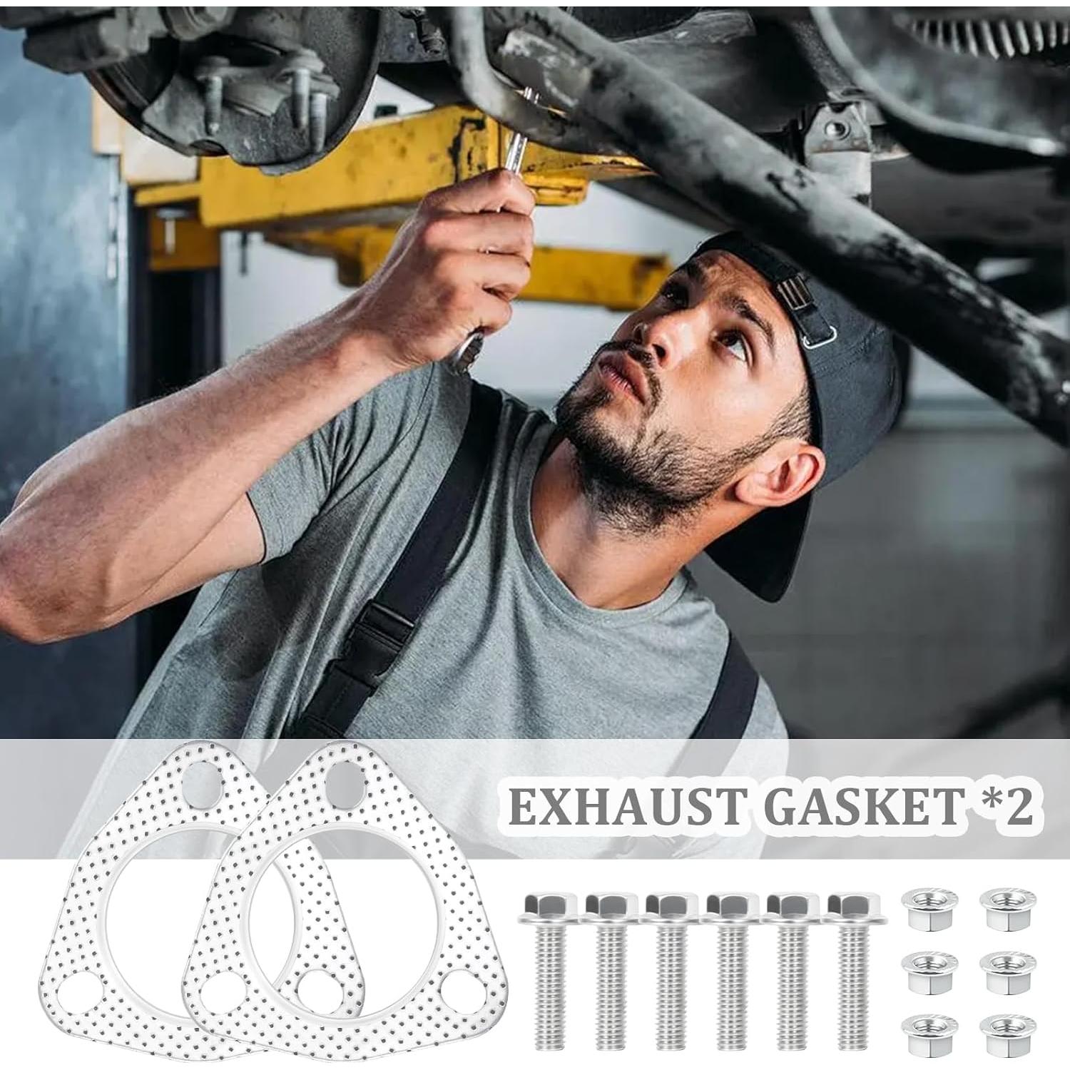 Kit de Junta de Flange de Escape Carleef 2PCS + Tornillos y Tuercas